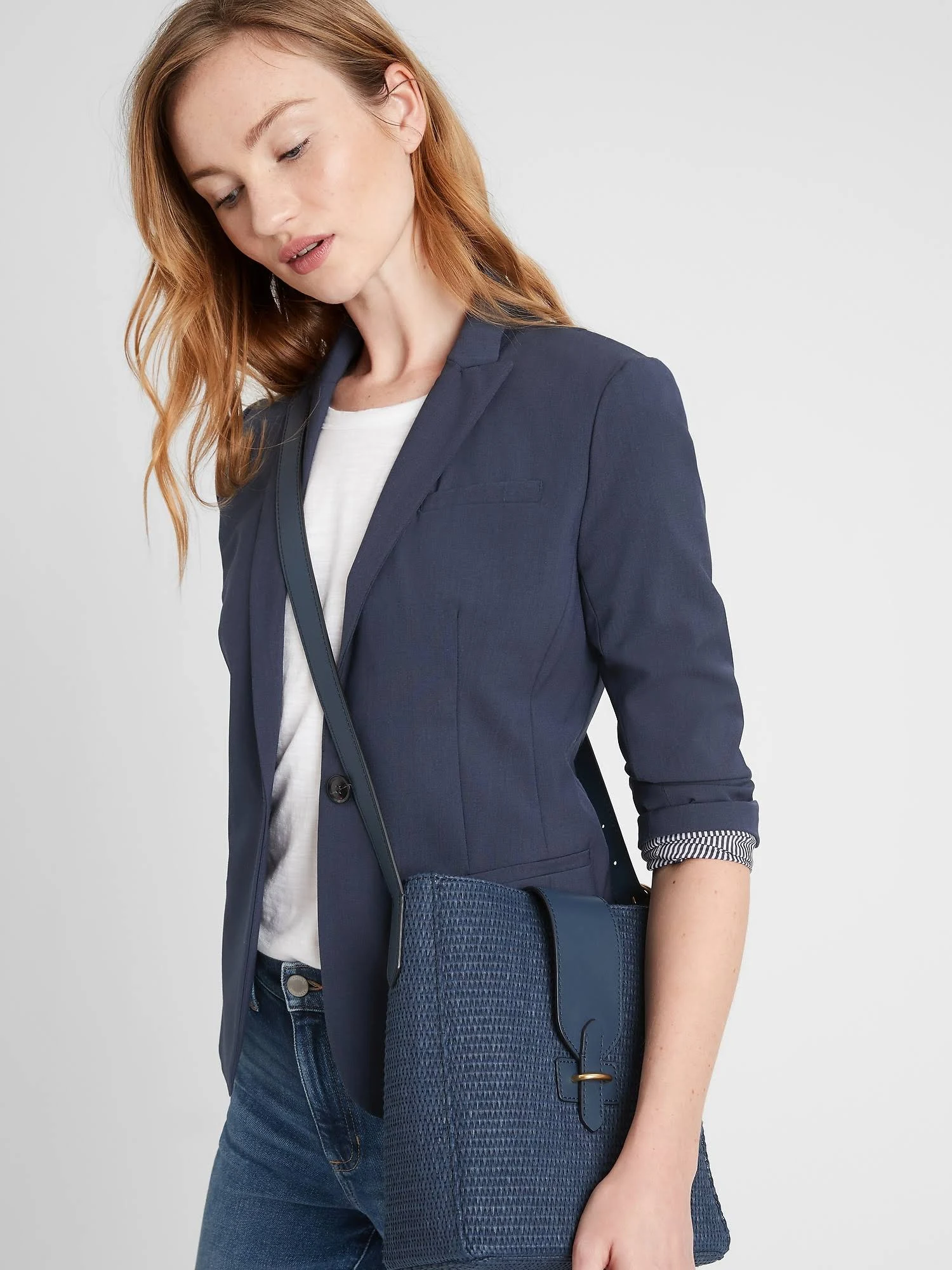 Banana Republic Women's Classic-Fit Washable Italian Wool-Blend Blazer Navy Size 8