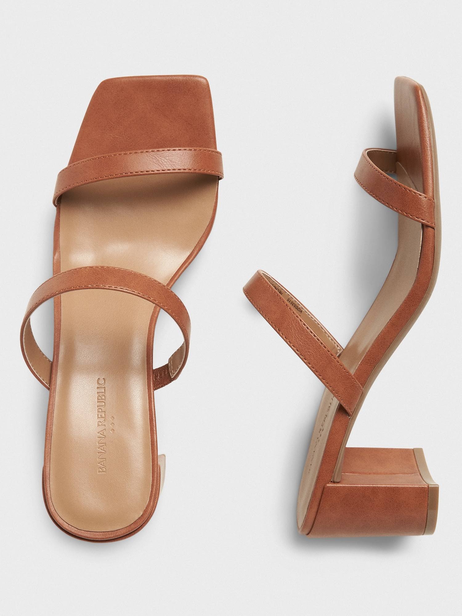 Banana Republic Factory Women's Double Strap Block-Heel Sandal Cognac Regular Size 10