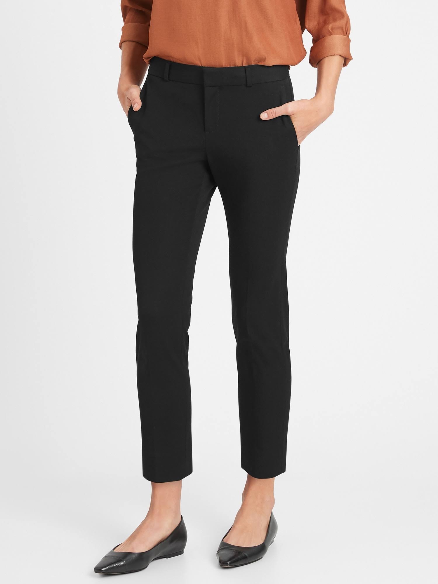 Banana Republic Women's Avery Straight-Fit Washable Bi-Stretch Pant Black Size 2 Short