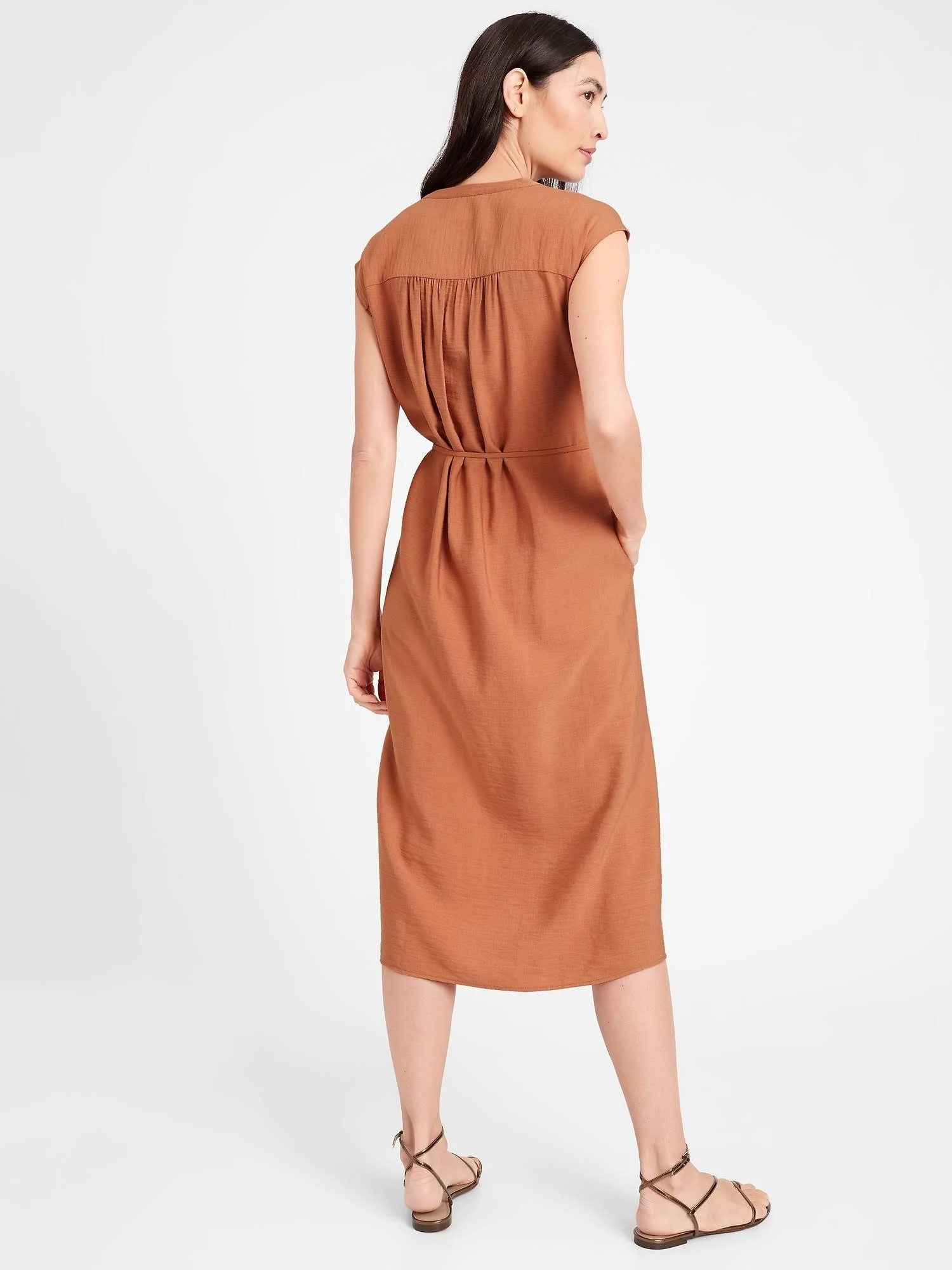 Banana Republic Women's Crepe Midi Dress Pink Sand Dune Size M