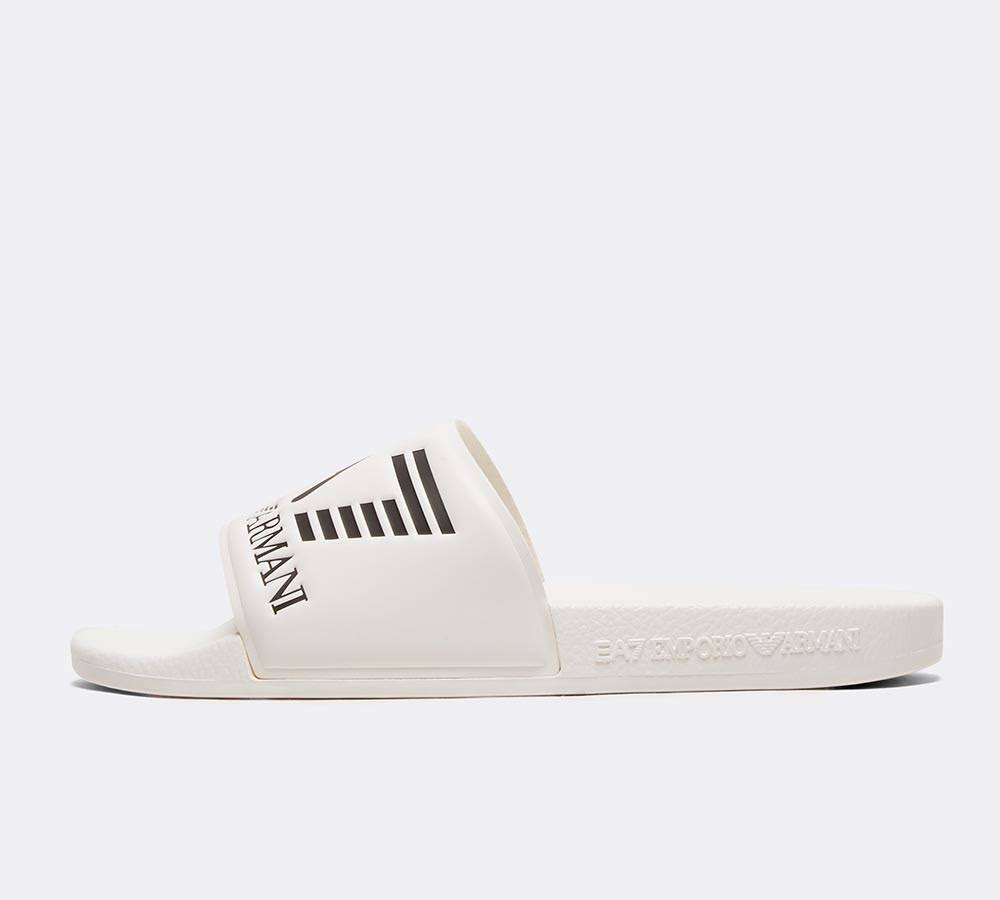 EA7 Printed Logo Slides - White - Flat Sandals - 38