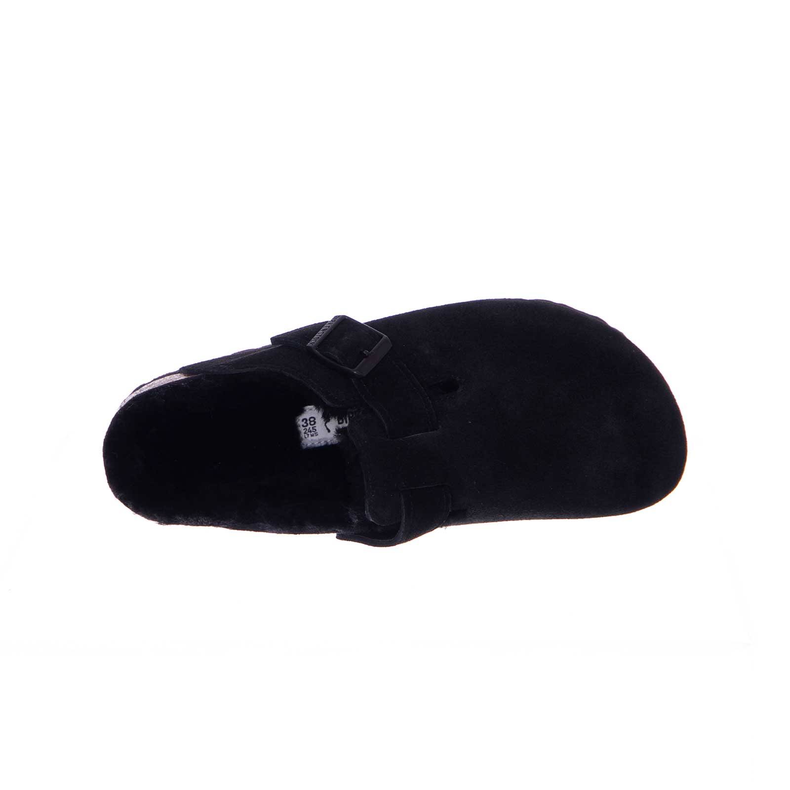 Birkenstock Boston Suede Leather Black Shearling Clogs