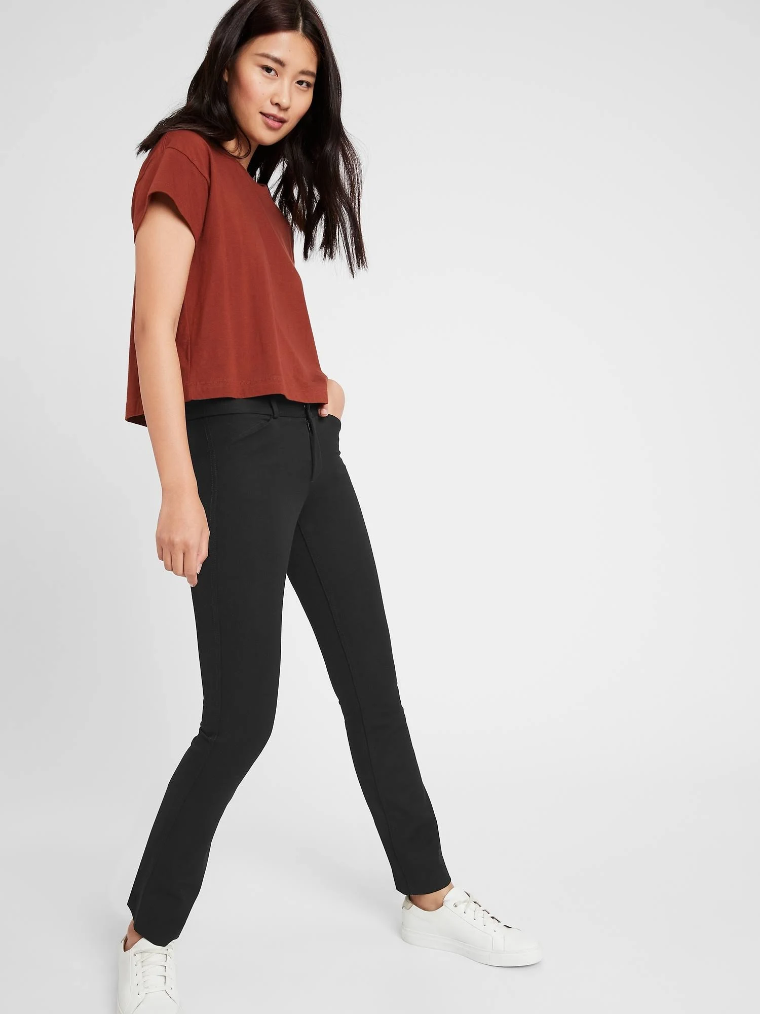 Banana Republic Women's Mid-Rise Straight Sloan Pant Black Size 0 Short