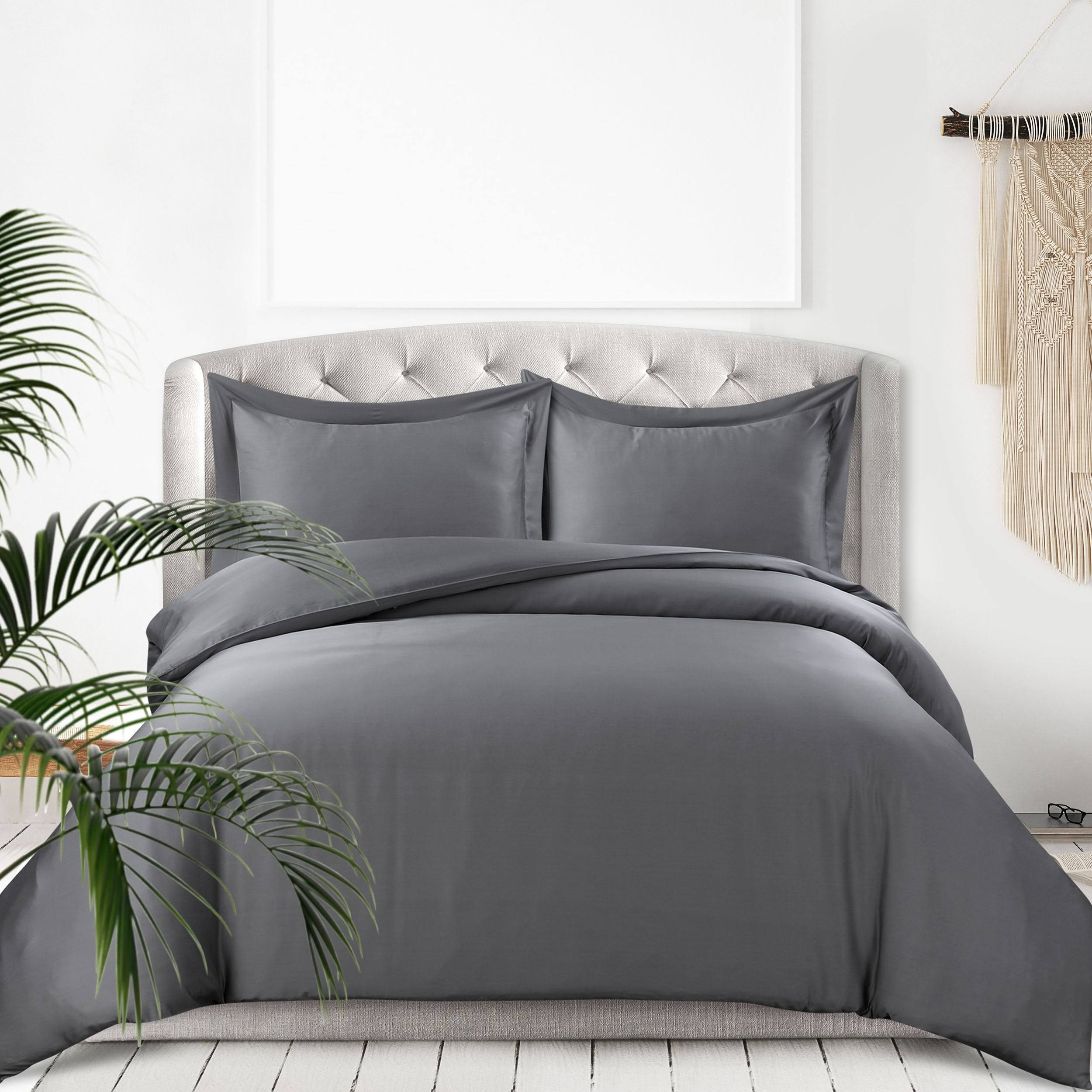 Tribeca Living 300 Thread Count Rayon from Bamboo Oversized Duvet Cover Set, Grey, Queen Set