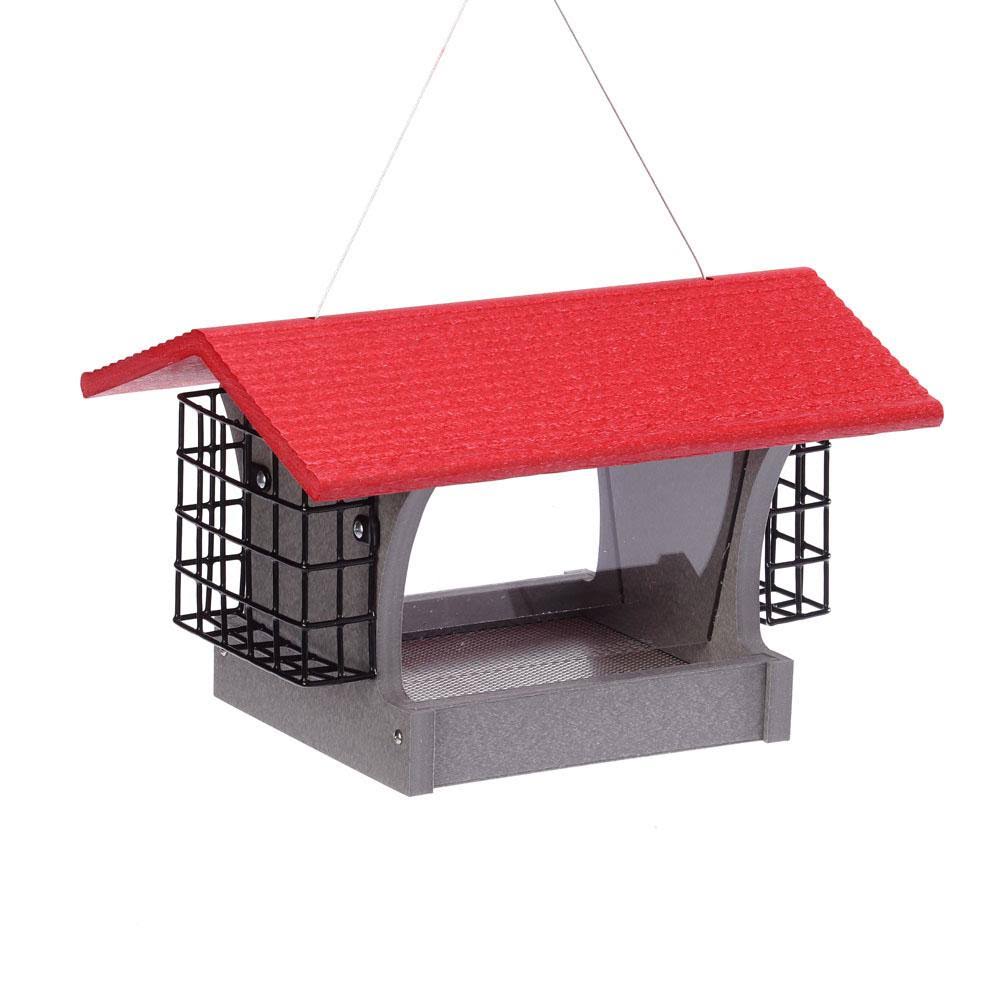 Birds Choice Medium Backyard Nature Red Hopper Feeder with Suets