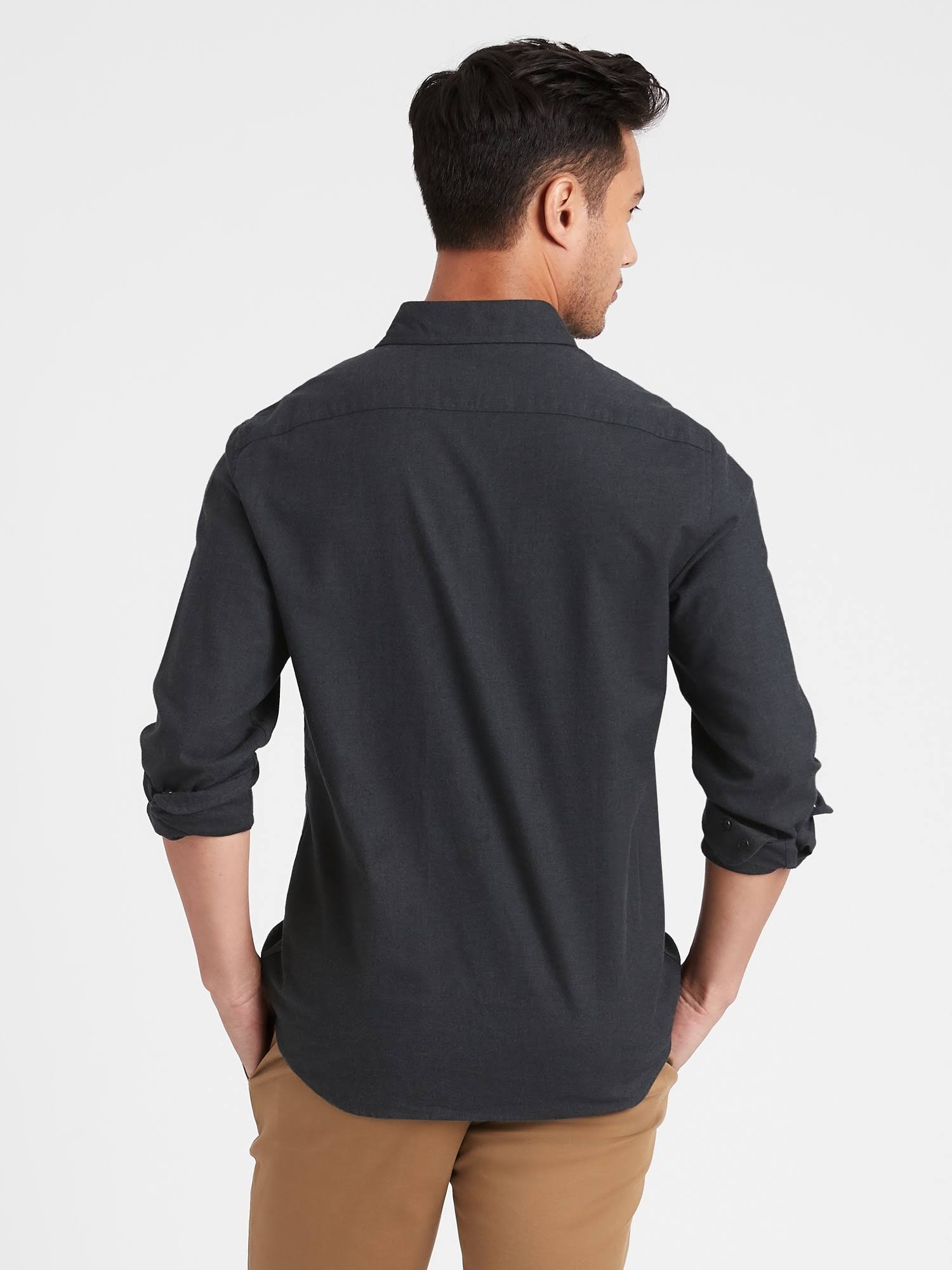 Banana Republic Men's Untucked Slim-Fit Flannel Shirt Charcoal Gray Size S