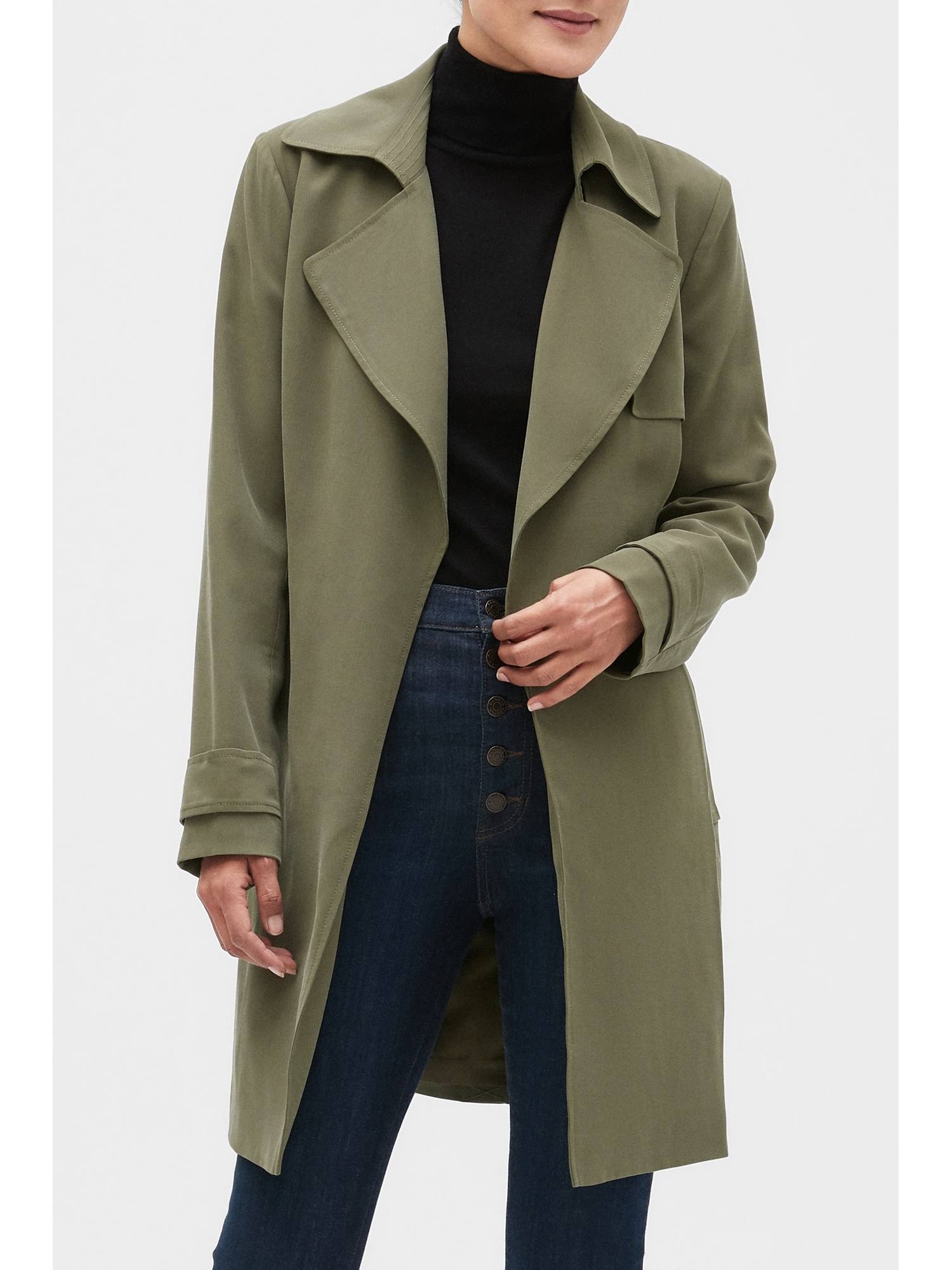 Banana Republic Factory Women's Soft Trench Coat Cactus Green Big and Tall Size M