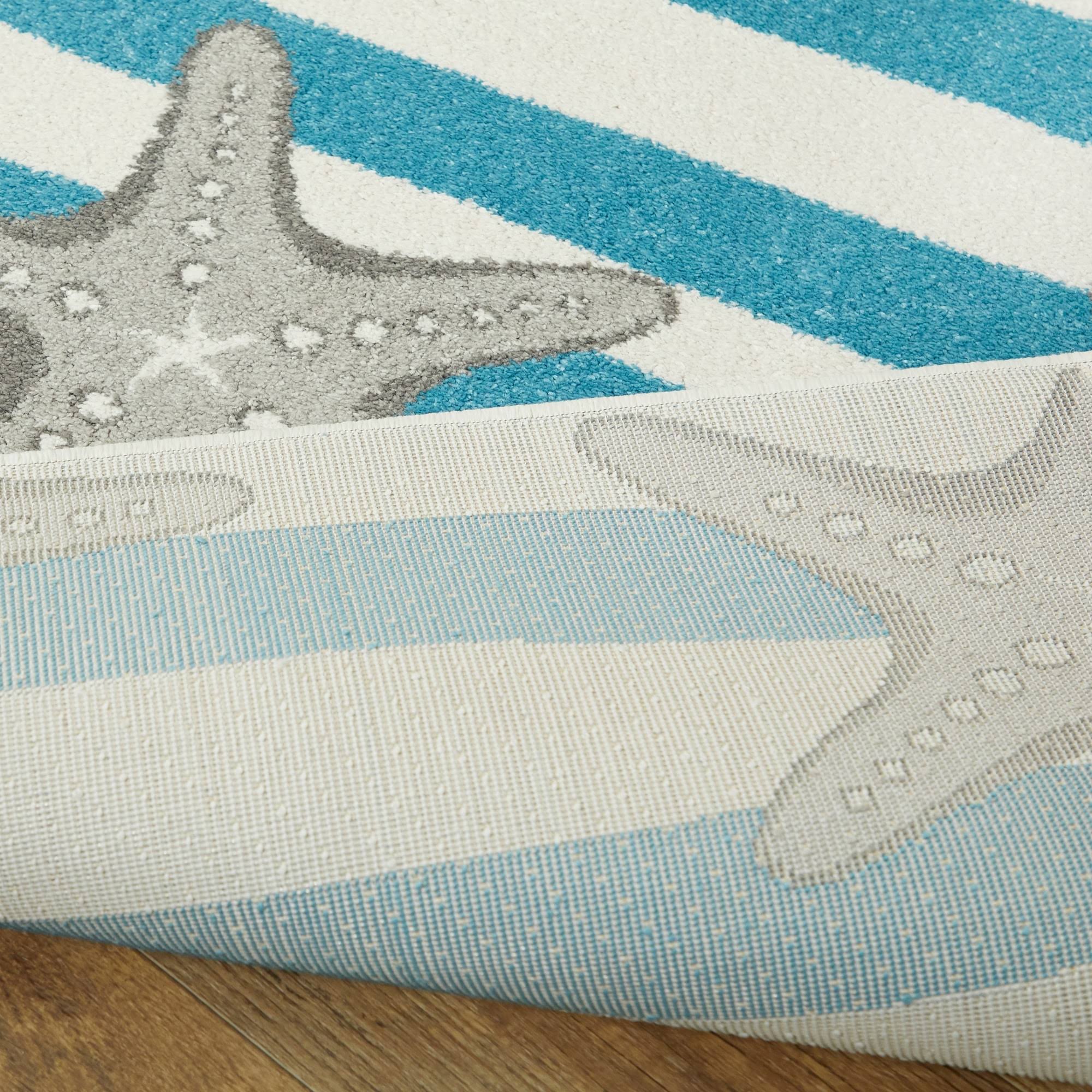 BALTA Sereia Starfish Print Striped Navy/Teal 8 ft. x 10 ft. Area Rug