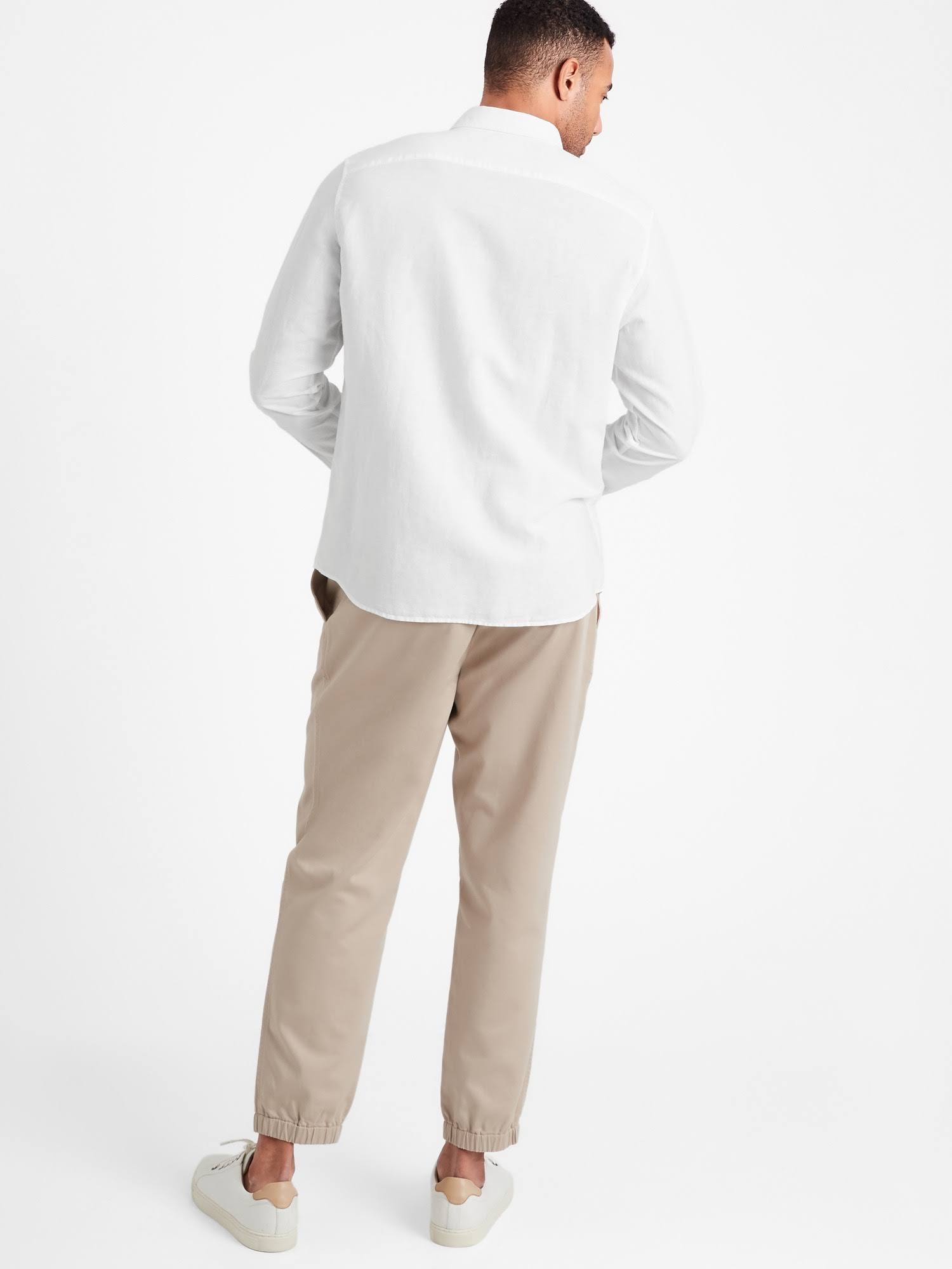 Banana Republic Men's Untucked Slim-Fit Linen-Cotton Shirt White Size S