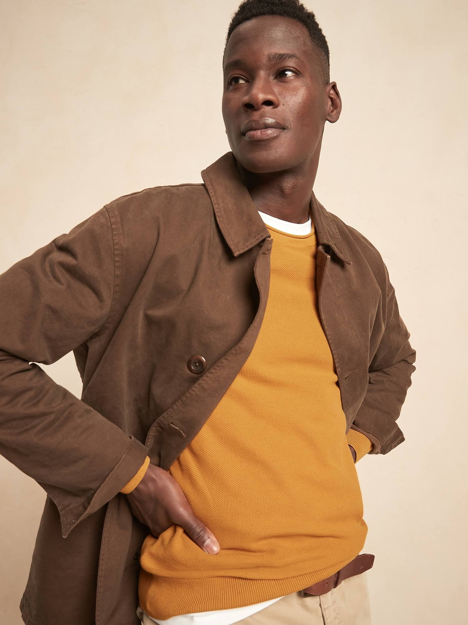 Banana Republic Men's Cotton Waffle-Knit Sweater Golden Yellow Size XL