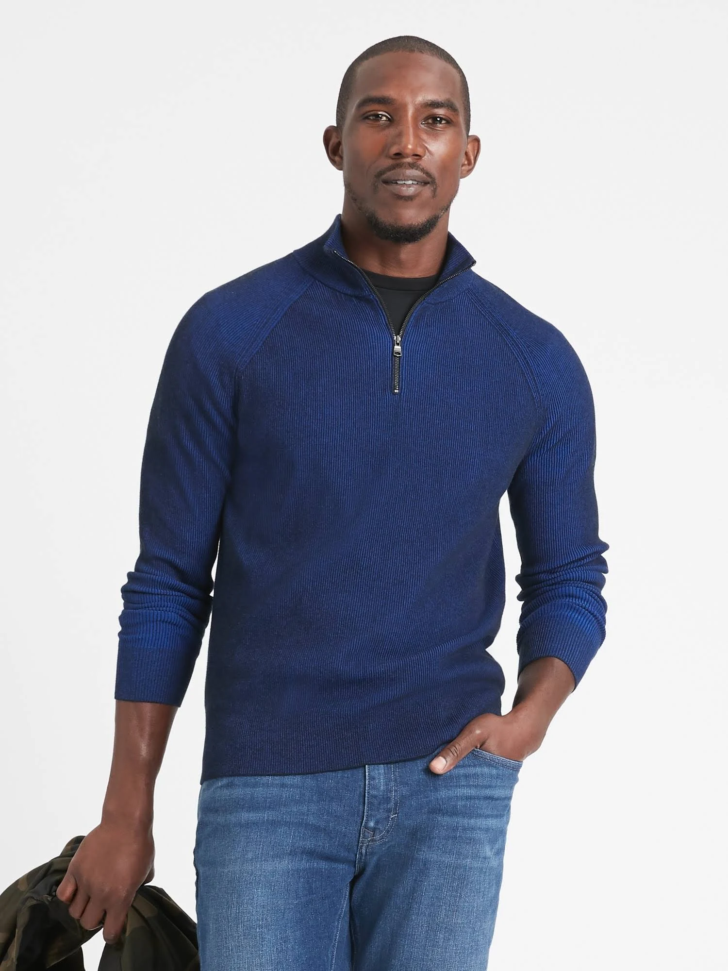 Banana Republic men's Supima Half-Zip Sweater Bright Blue Size S