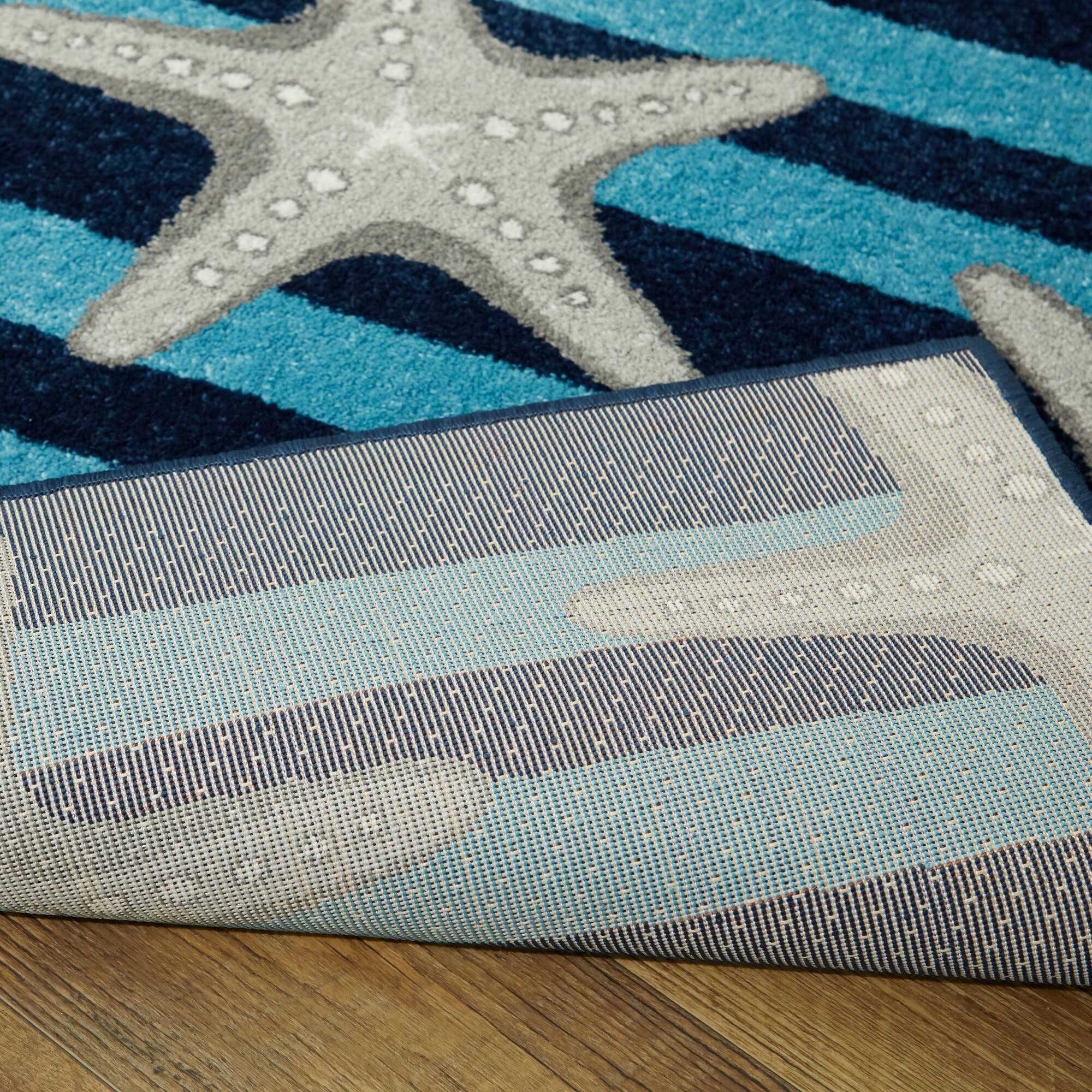 Sereia Starfish Coastal Striped Area Rug - 2&7x22 x 7& Runner - Navy/Teal