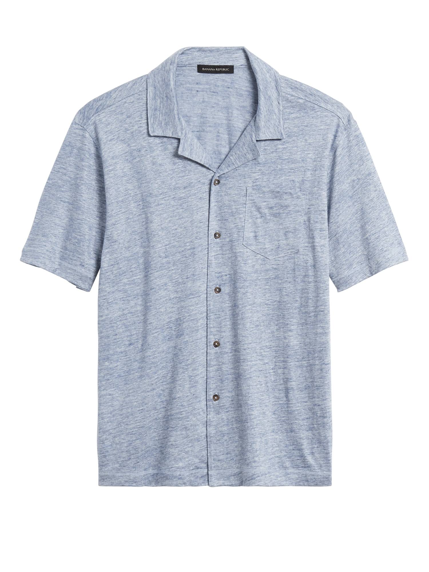 Banana Republic Men's Linen Knit Resort Shirt Blue Heather Size S