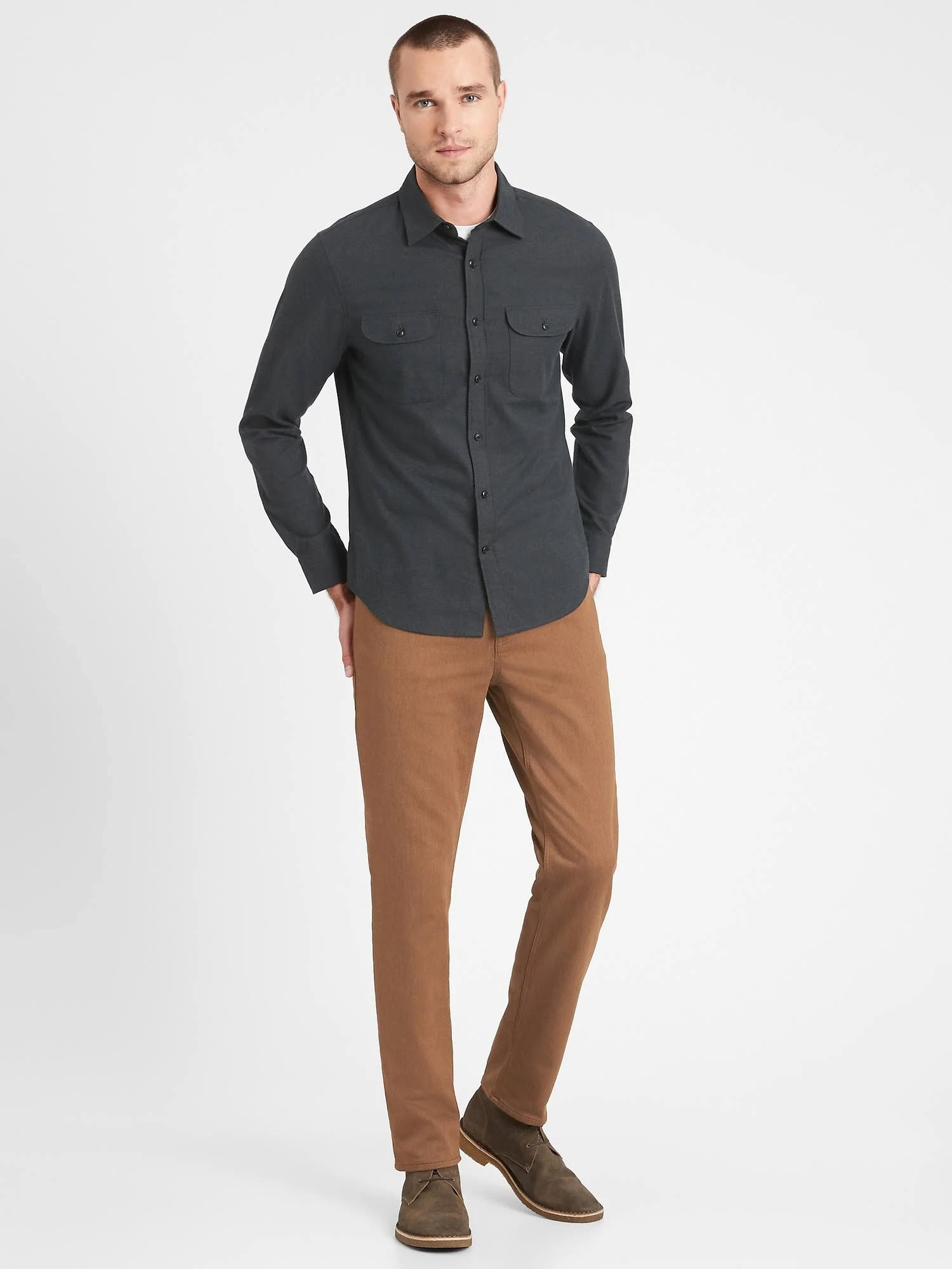 Banana Republic Men's Slim Heathered Traveler Pant Camel Tall Size 34W 36L