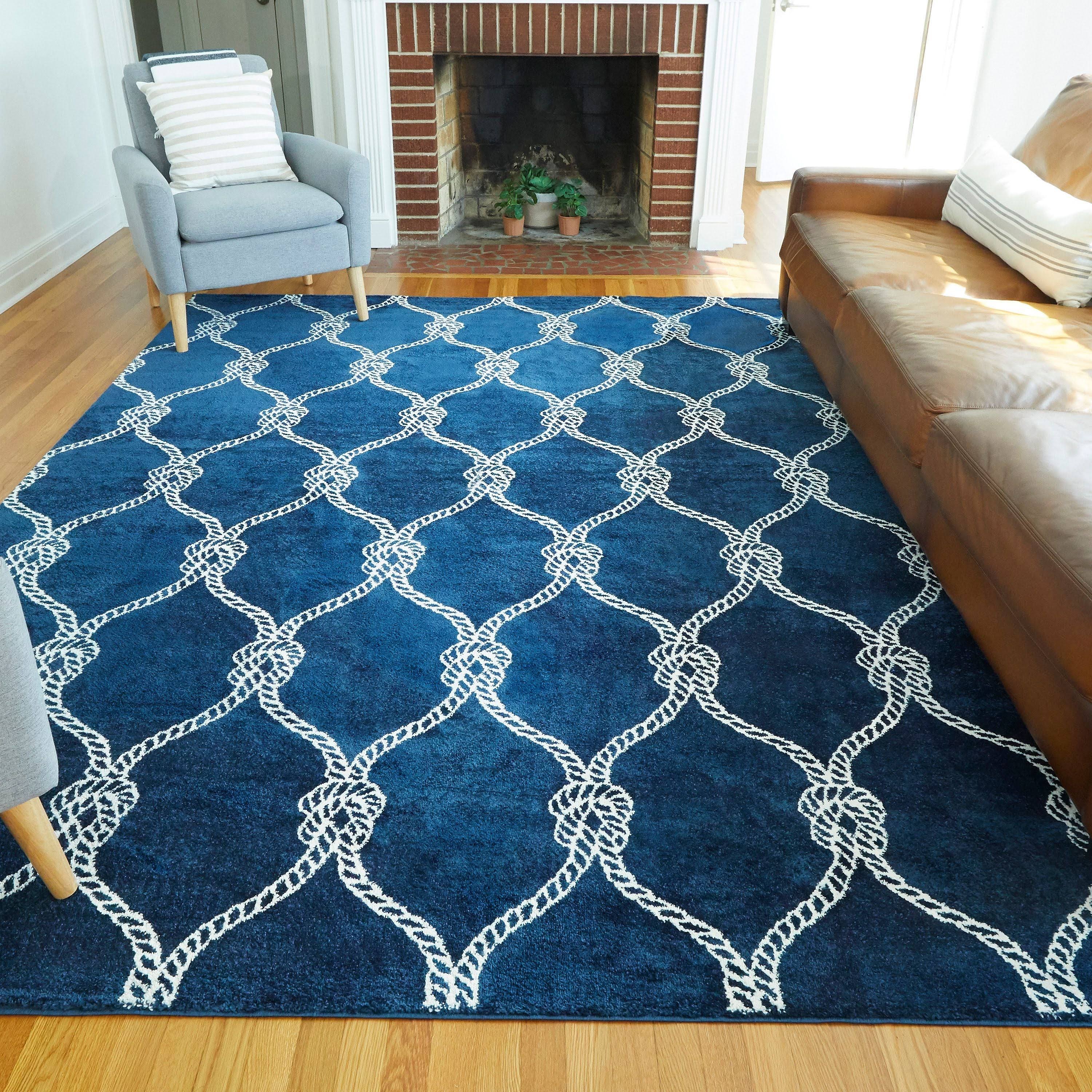 Fischer Nautical Trellis Coastal Area Rug - 2&7x22 x 7& Runner - Navy