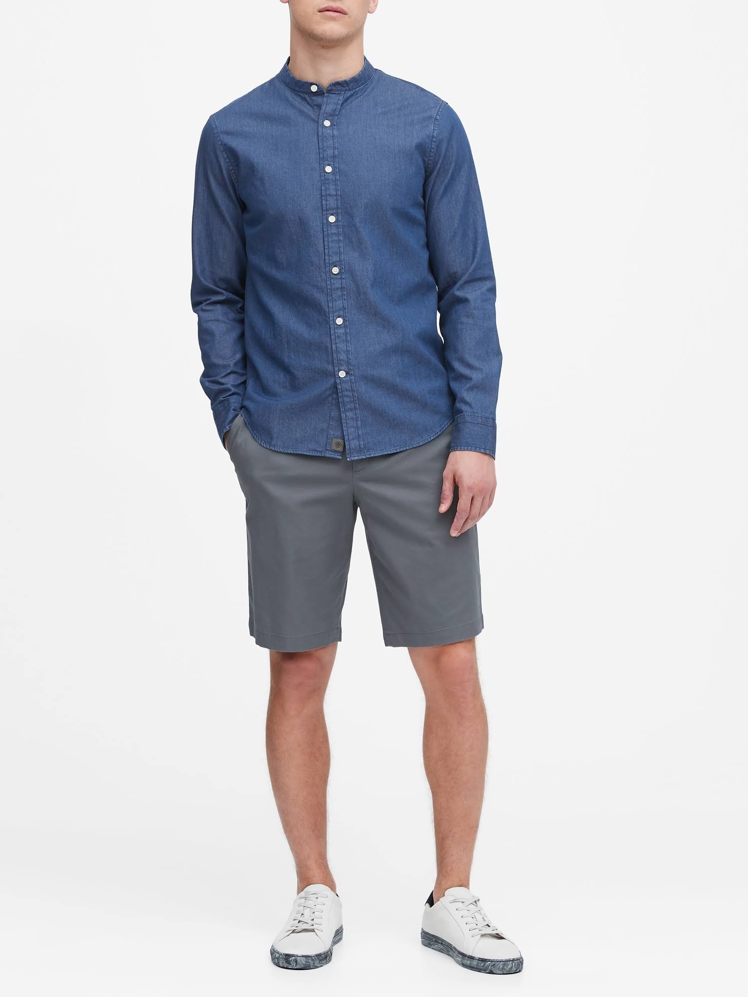 Banana Republic Men's Untucked Slim-Fit Chambray Shirt Denim Size S