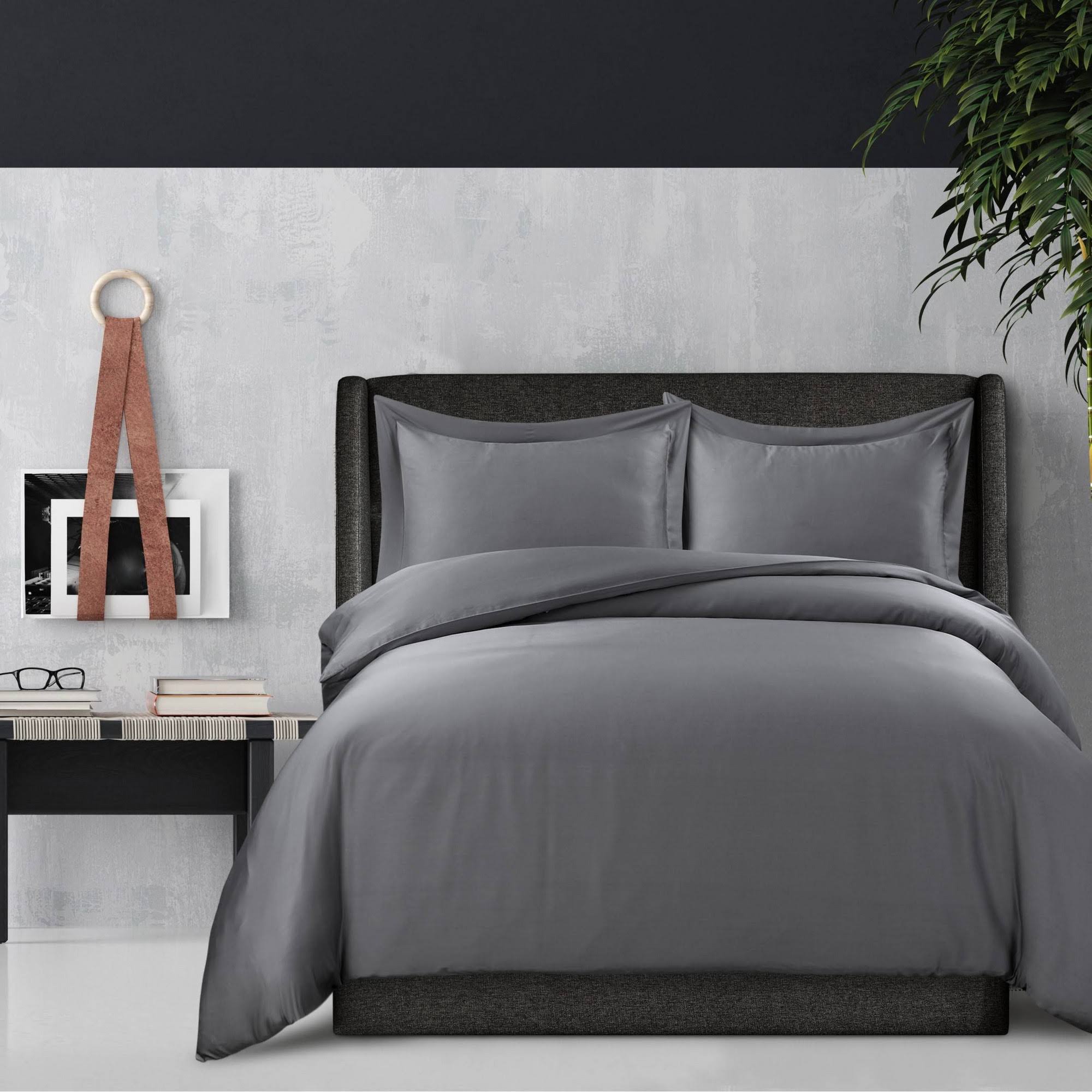 Tribeca Living 300 Thread Count Rayon from Bamboo Oversized Duvet Cover Set, Grey, King Set