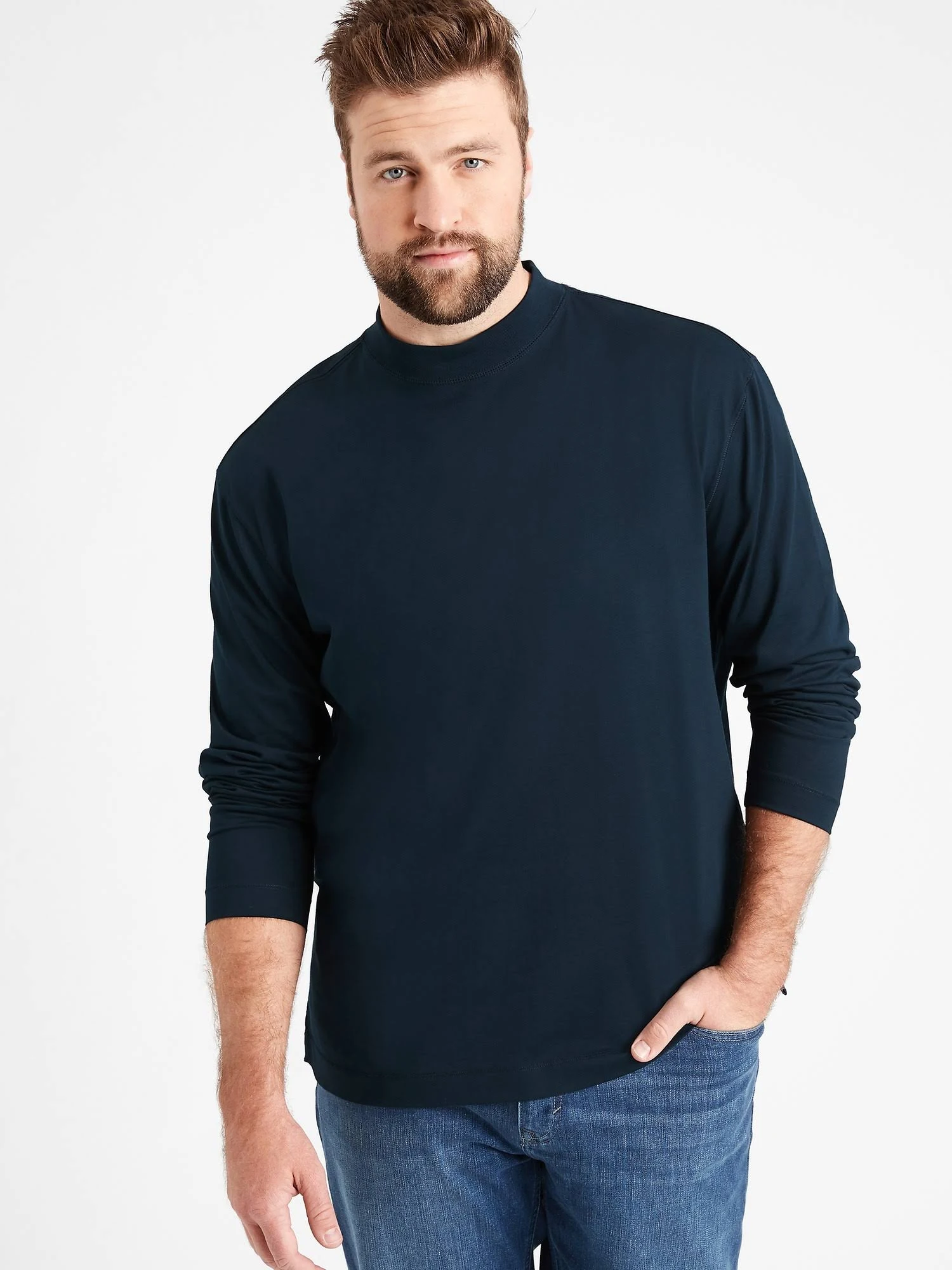 Banana Republic Men's Authentic Supima Mock-Neck T-Shirt Navy Size Xs