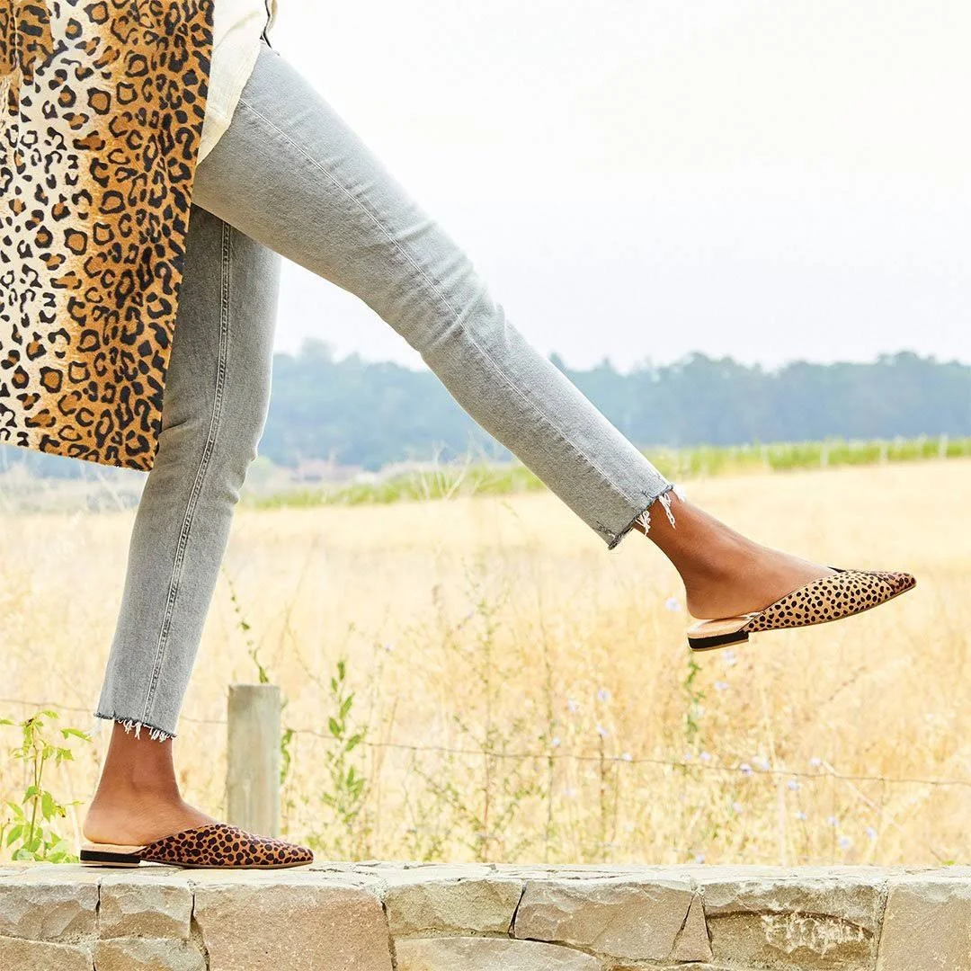 Birdies The Swan - Mini Cheetah Print Slides, Size 6, Calf Hair