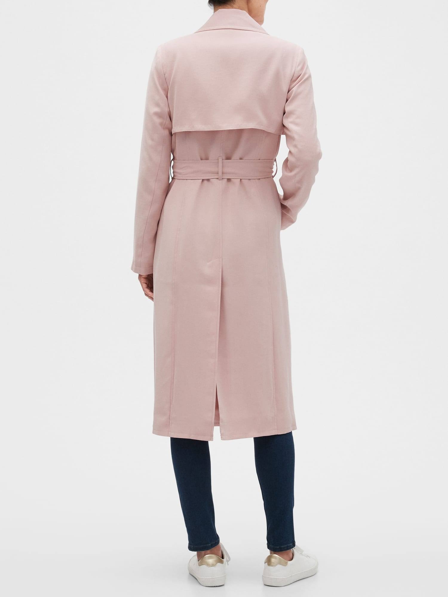 Banana Republic Factory Women's Long Soft Trench Coat Rose Pink Regular Size S