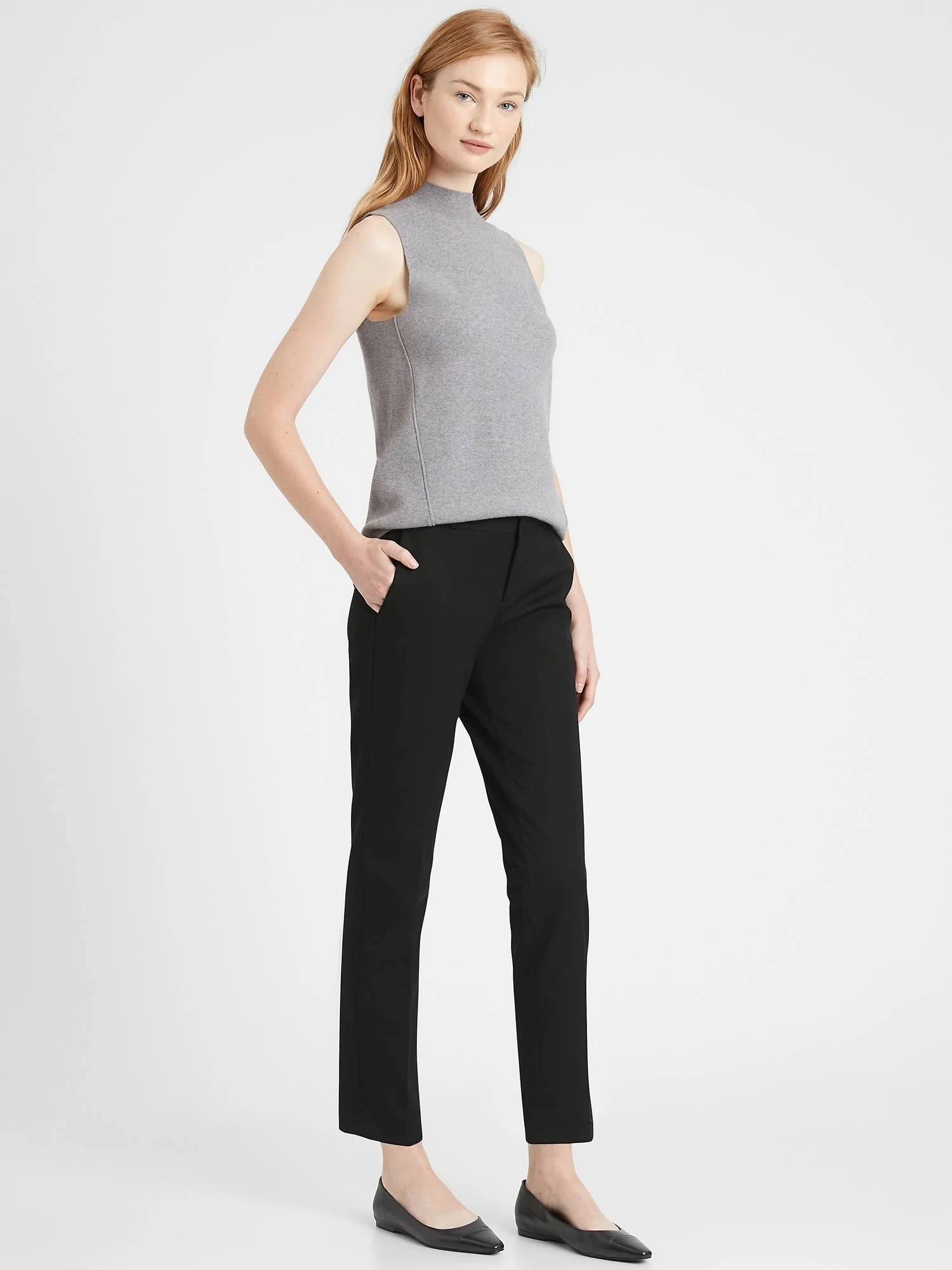 Banana Republic Women's Ryan Slim Straight-Fit Washable Bi-Stretch Pant Black Size 14 Regular