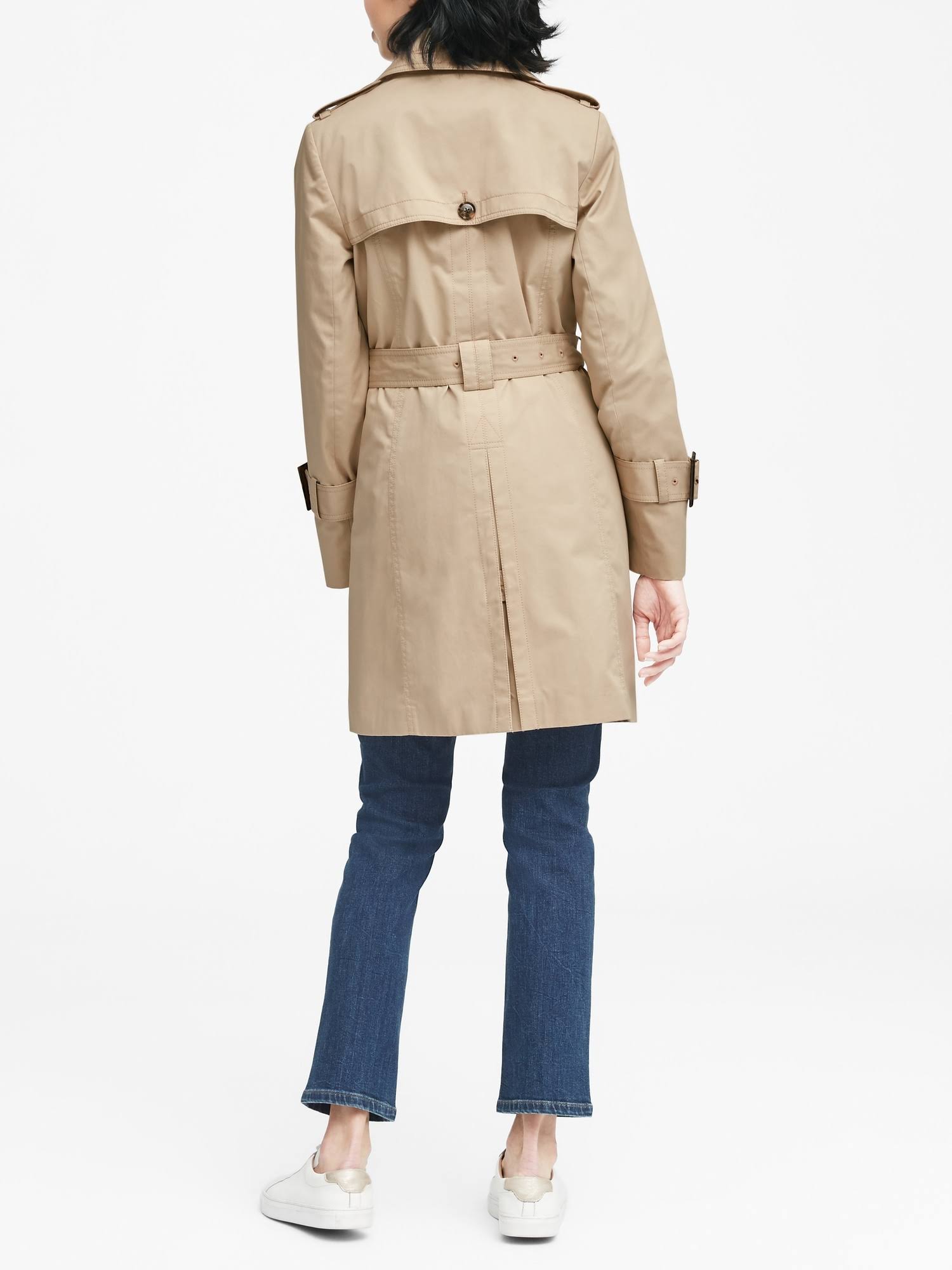 Banana Republic Women's Water-Resistant Classic Trench Coat Golden Beige with Elephant Print Lining Size S