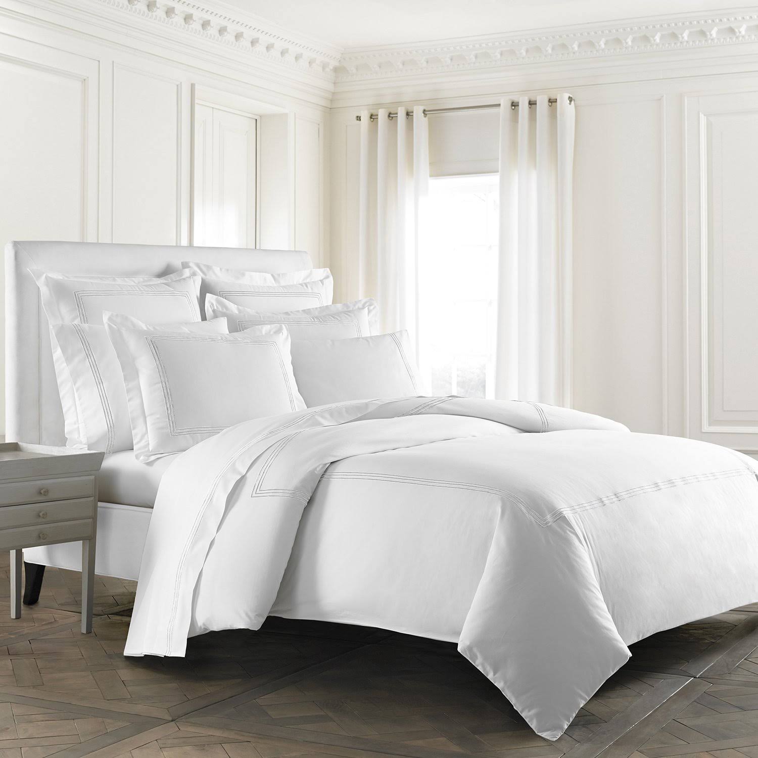 Cassadecor Embroidered Triple Line Bedding Sham Set - Blue - Queen