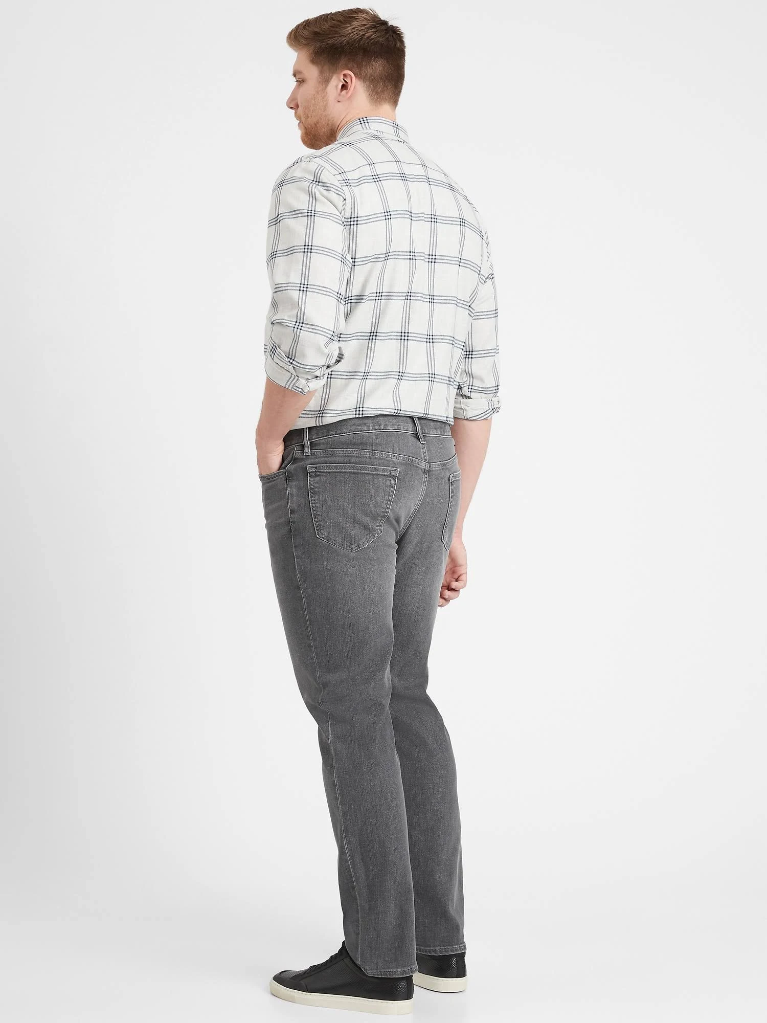 Banana Republic Men's Slim Rapid Movement Denim Jean with Coolmax Technology Slate Gray Wash Tall Size 35W 36L