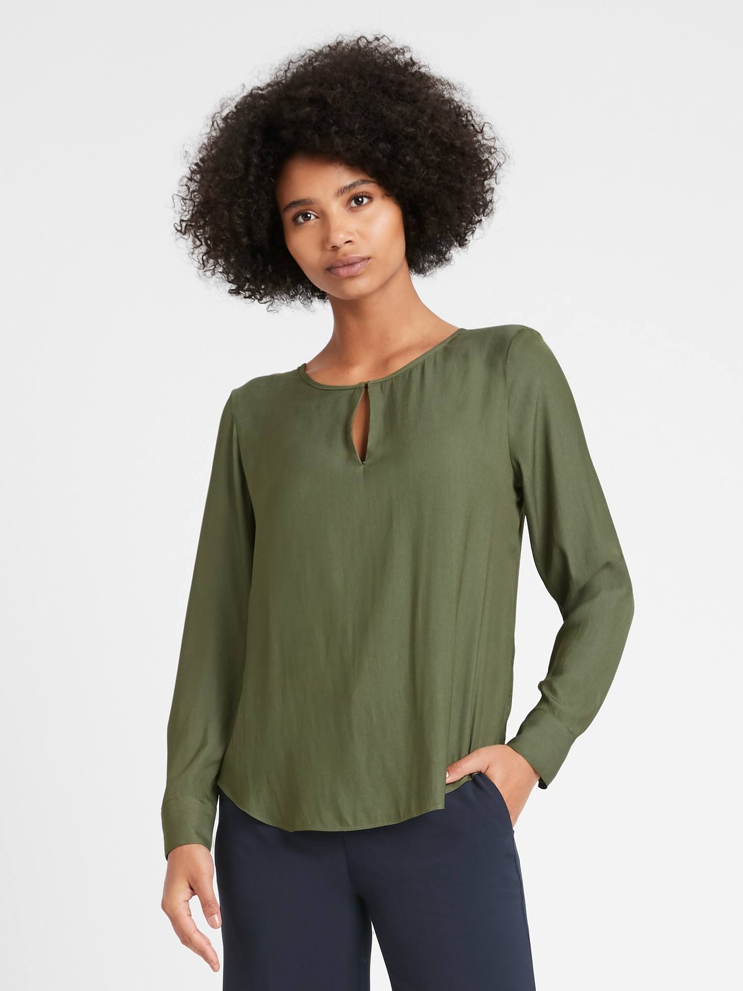 Banana Republic Women's Keyhole Blouse Flight Jacket Green Size Xs