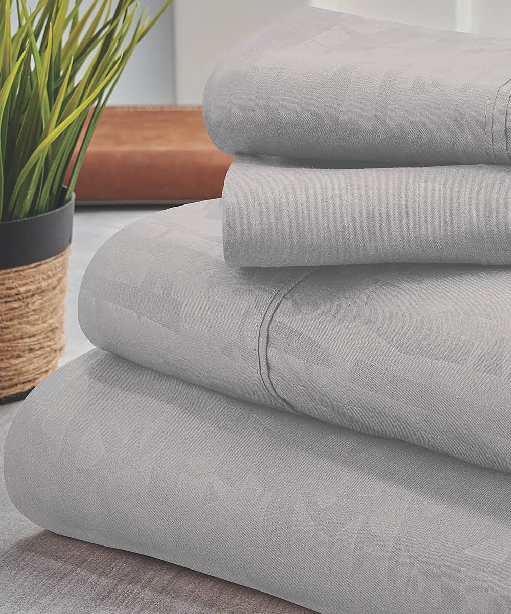 Bamboo 1800 Count Leaf Embossed Bed Sheet Set White / King