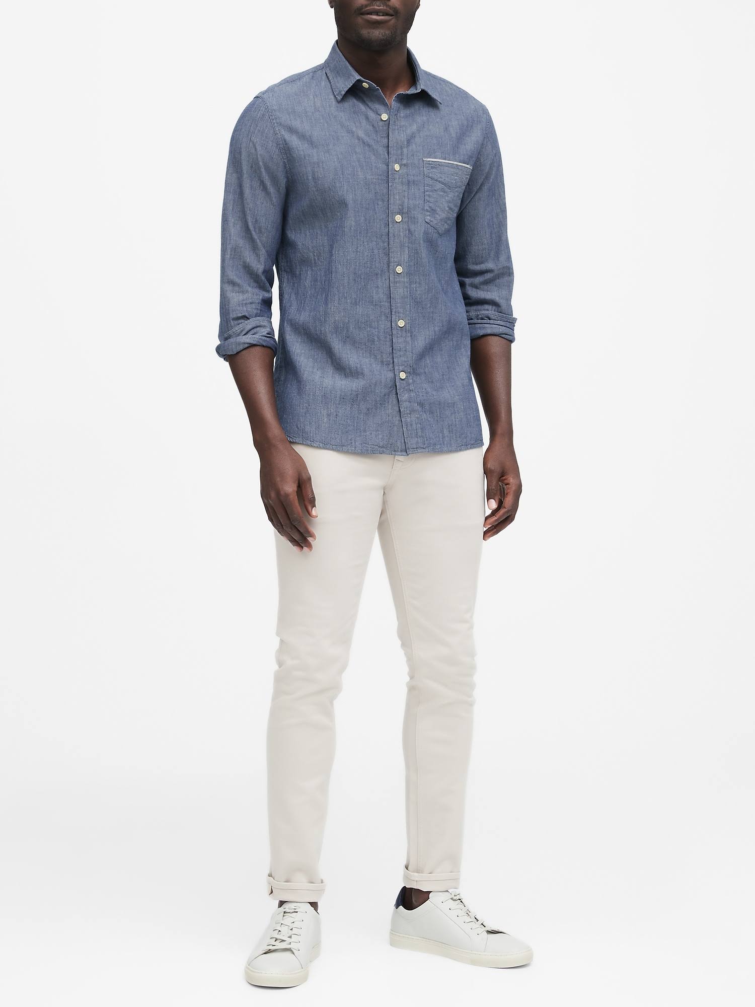 Banana Republic Men's Slim-Fit Selvedge Chambray Shirt Indigo Size L