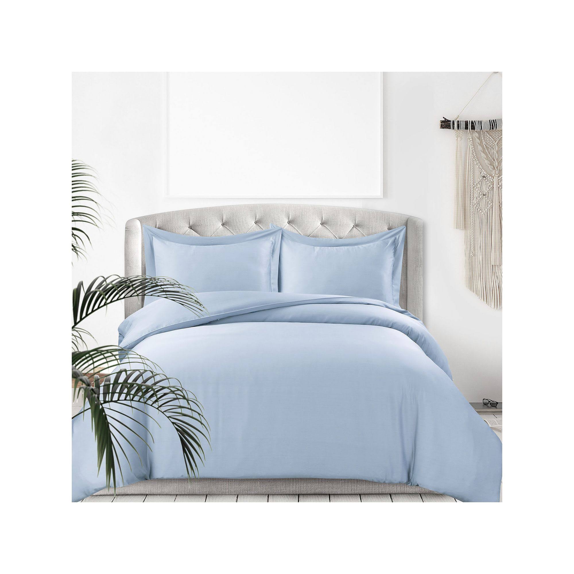 Tribeca Living 300 Thread Count Rayon from Bamboo Oversized Duvet Cover Set, Blue, King Set