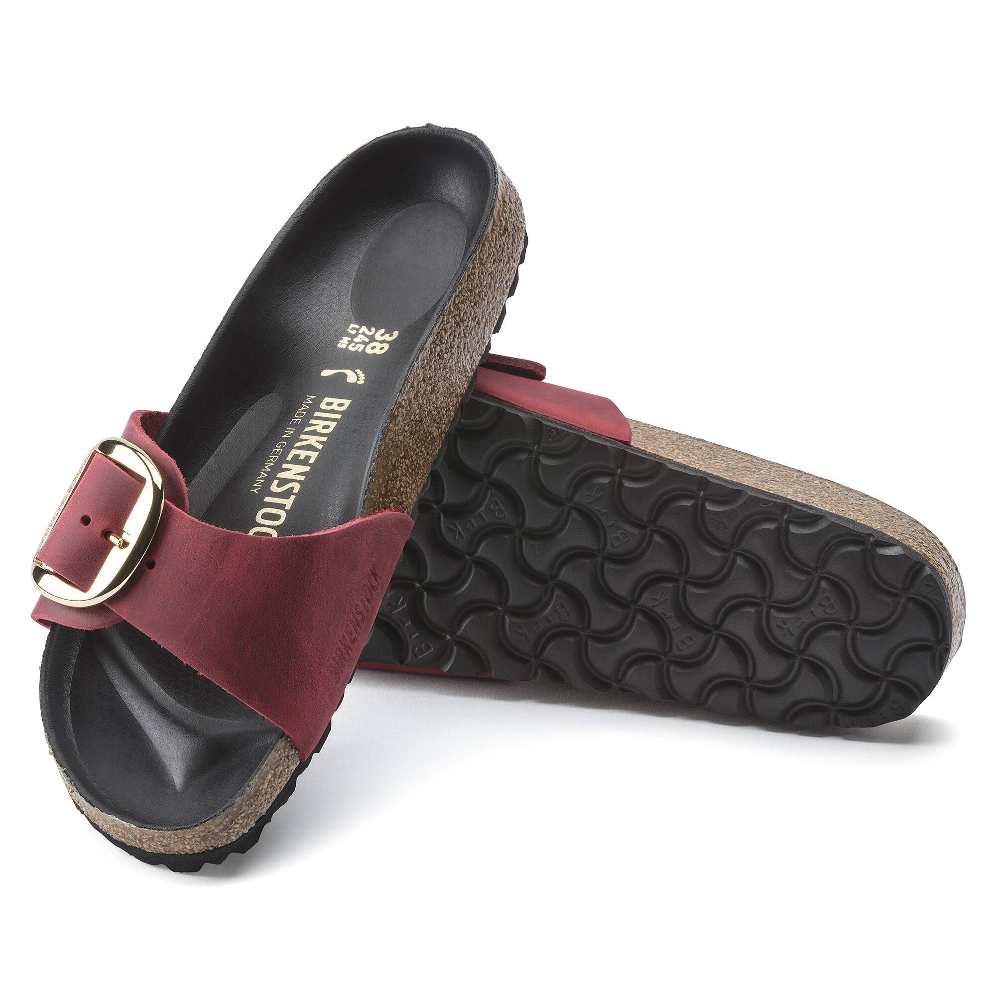 Birkenstock Madrid Oiled Leather Fire Red One-Strap Sandals