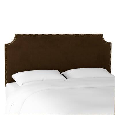 Alamak Velvet Notched Nail Button Upholstered Panel Headboard Willa Arlo Interiors Size: Queen, Color: Chocolate