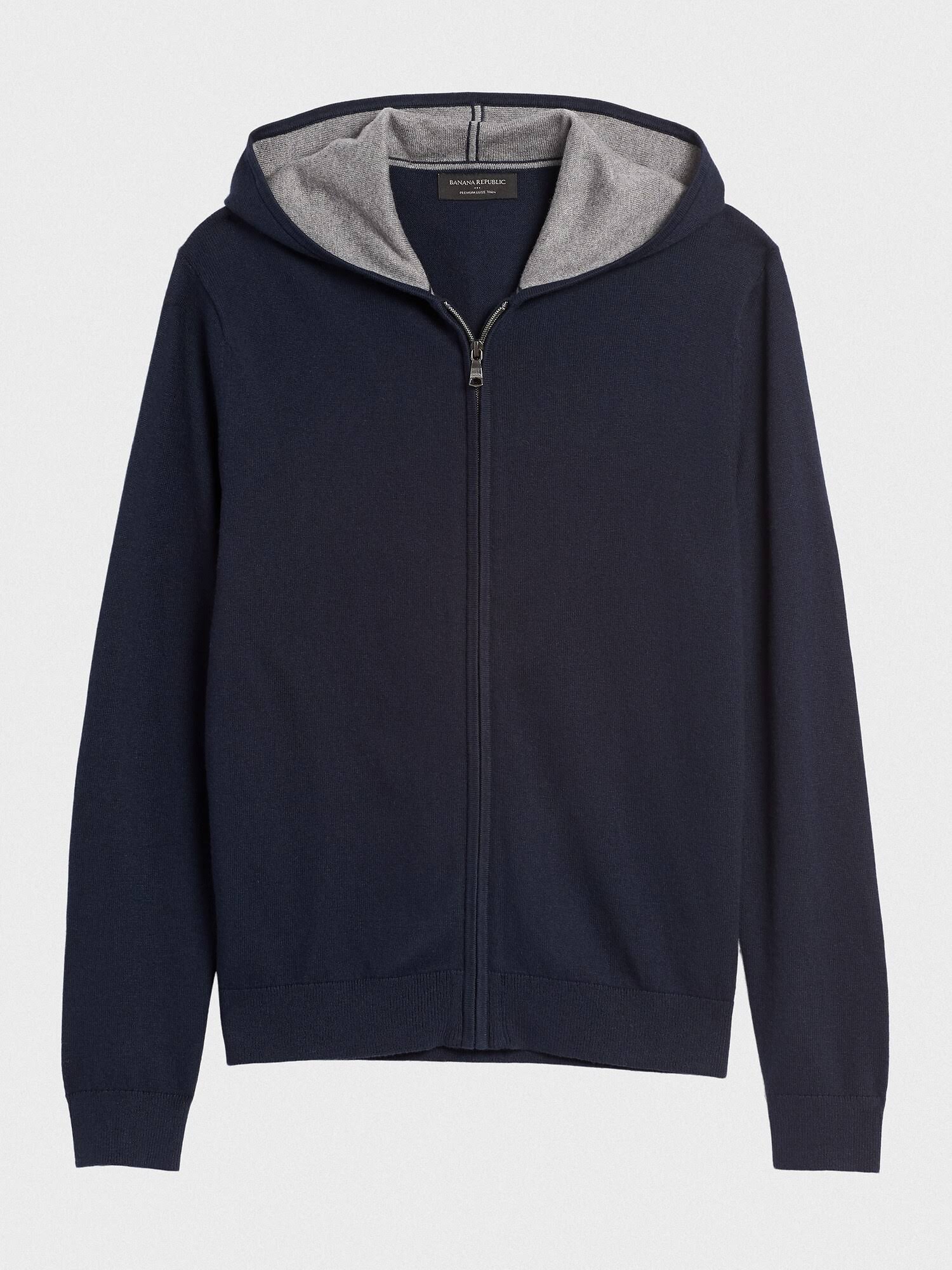 Banana Republic Factory Men's Premium Luxe Zip Hoodie Basic Navy Regular Size XS