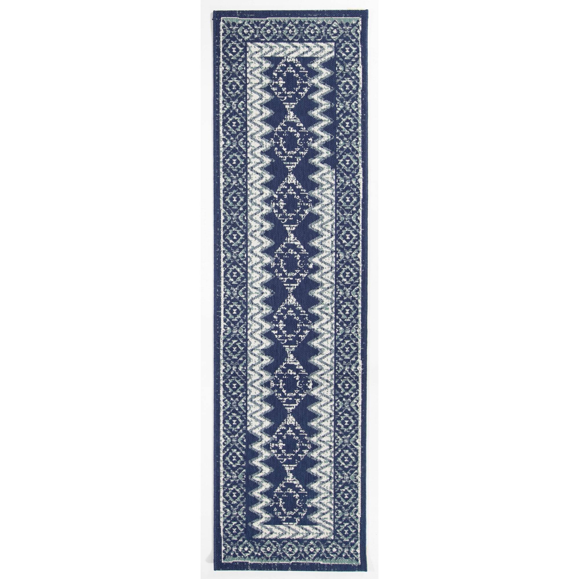 Augusto Border Indoor/Outdoor Area Rug - 2& x 7& Runner - Dark Blue
