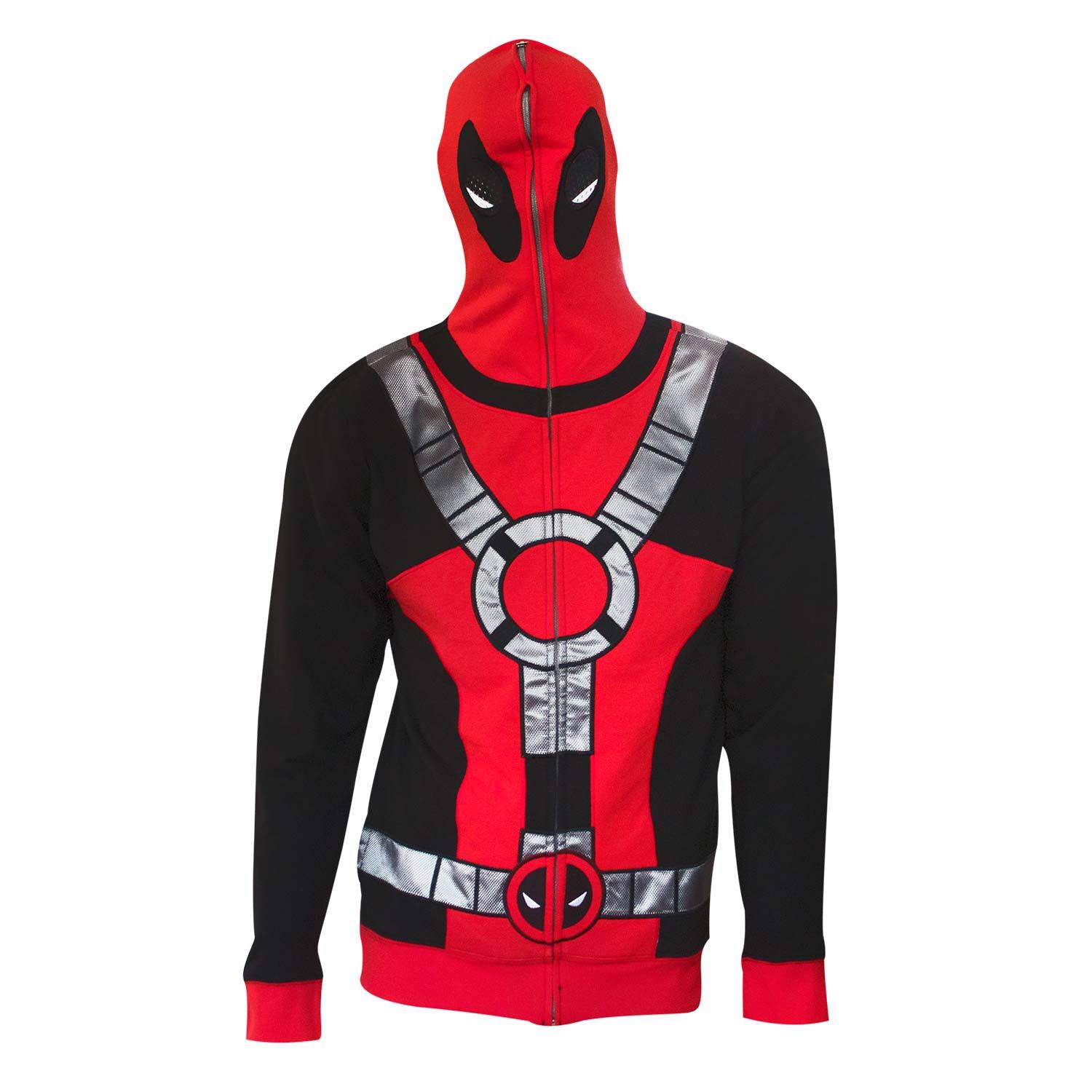 Deadpool Zip Up Full Mask Hoodie Red