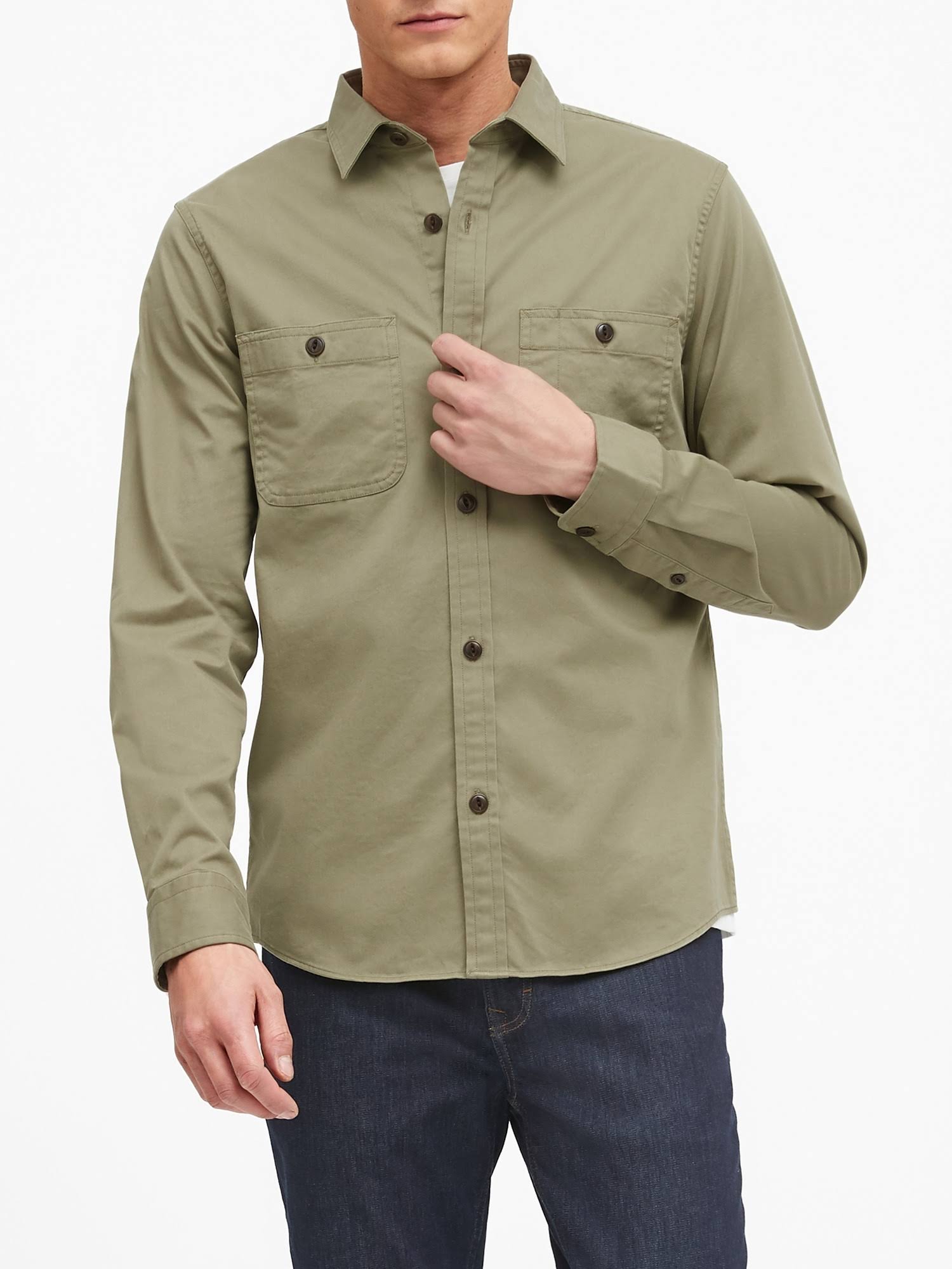 Banana Republic Men's Slim Twill Overshirt Sage Size S