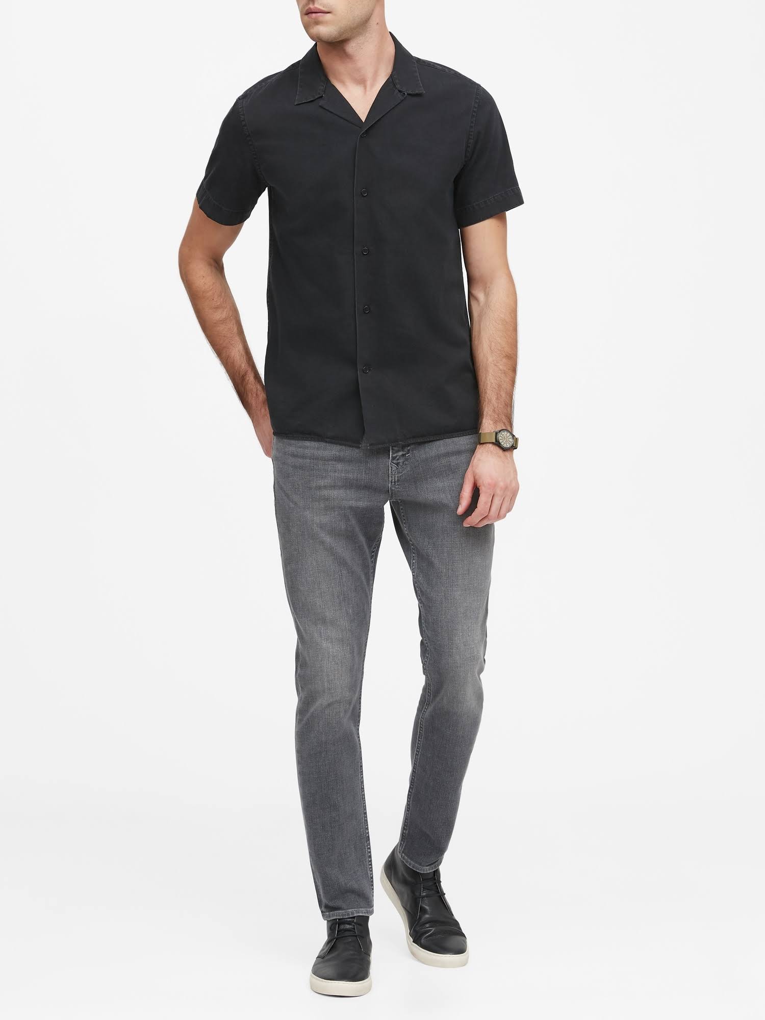 Banana Republic Men's Slim-Fit Chambray Resort Shirt Black Size M