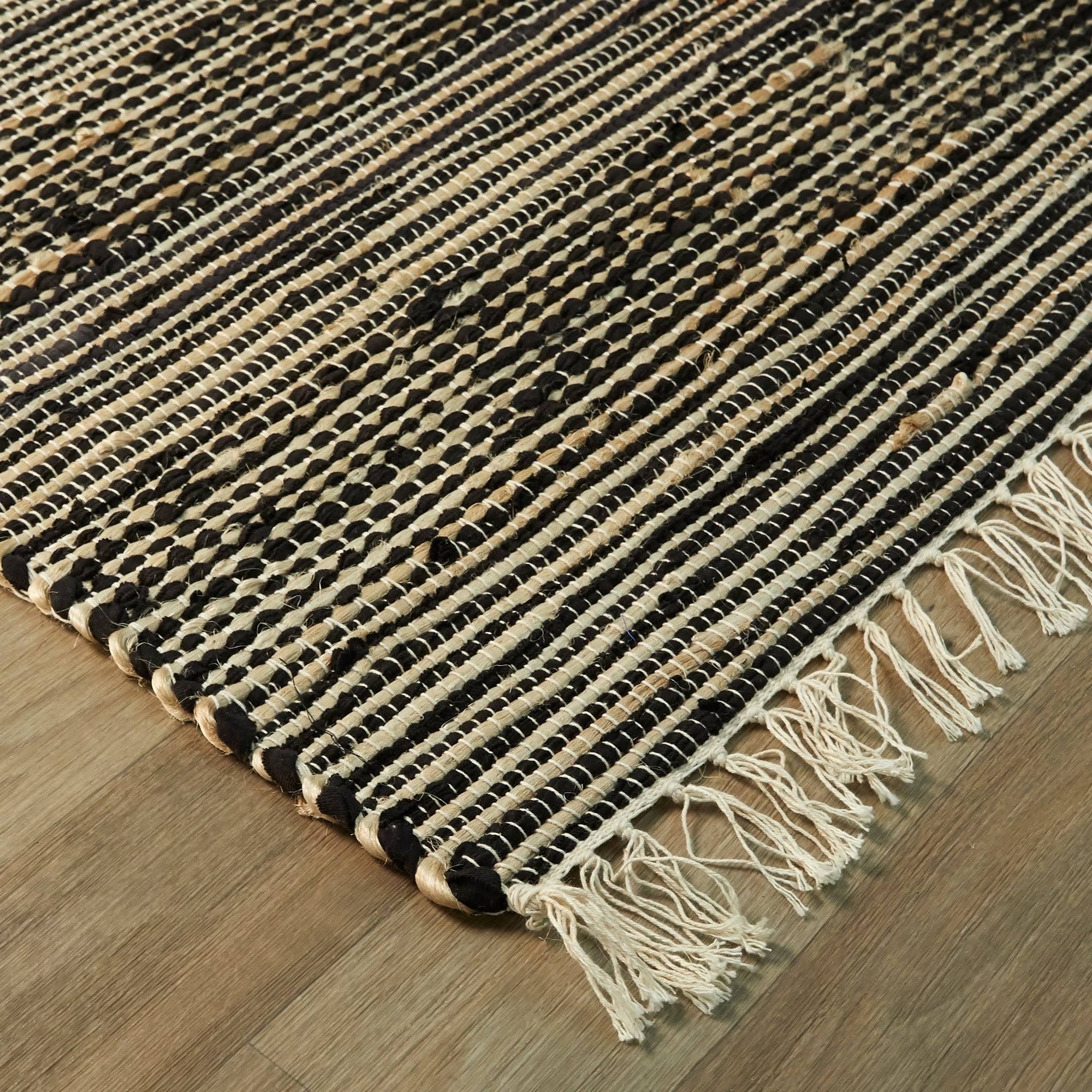 Papilio Hunter Sisal Flatweave Natural Fiber Jute Area Rug - 5&3x22 x 6&7x22 - Black