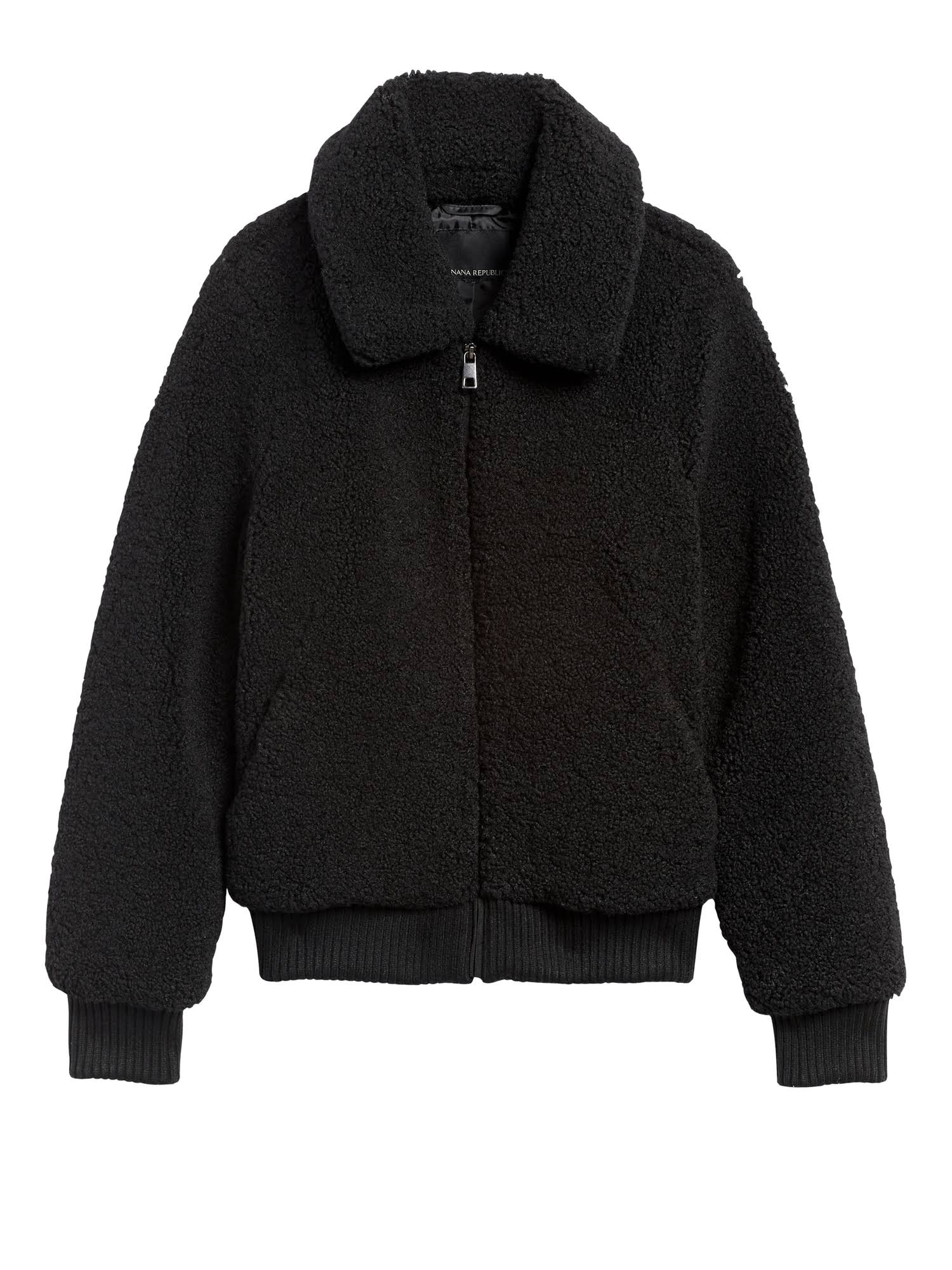 Banana Republic Women's Sherpa Bomber Jacket Black Size XS