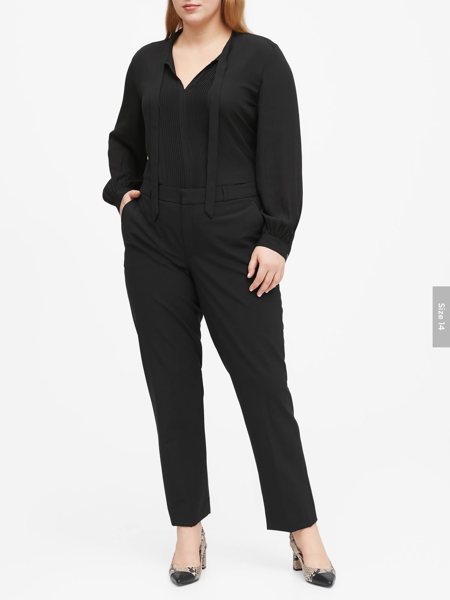 Banana Republic Women's Curvy Ryan Slim Straight-Fit Washable Wool-Blend Pant Black Size 4 Short