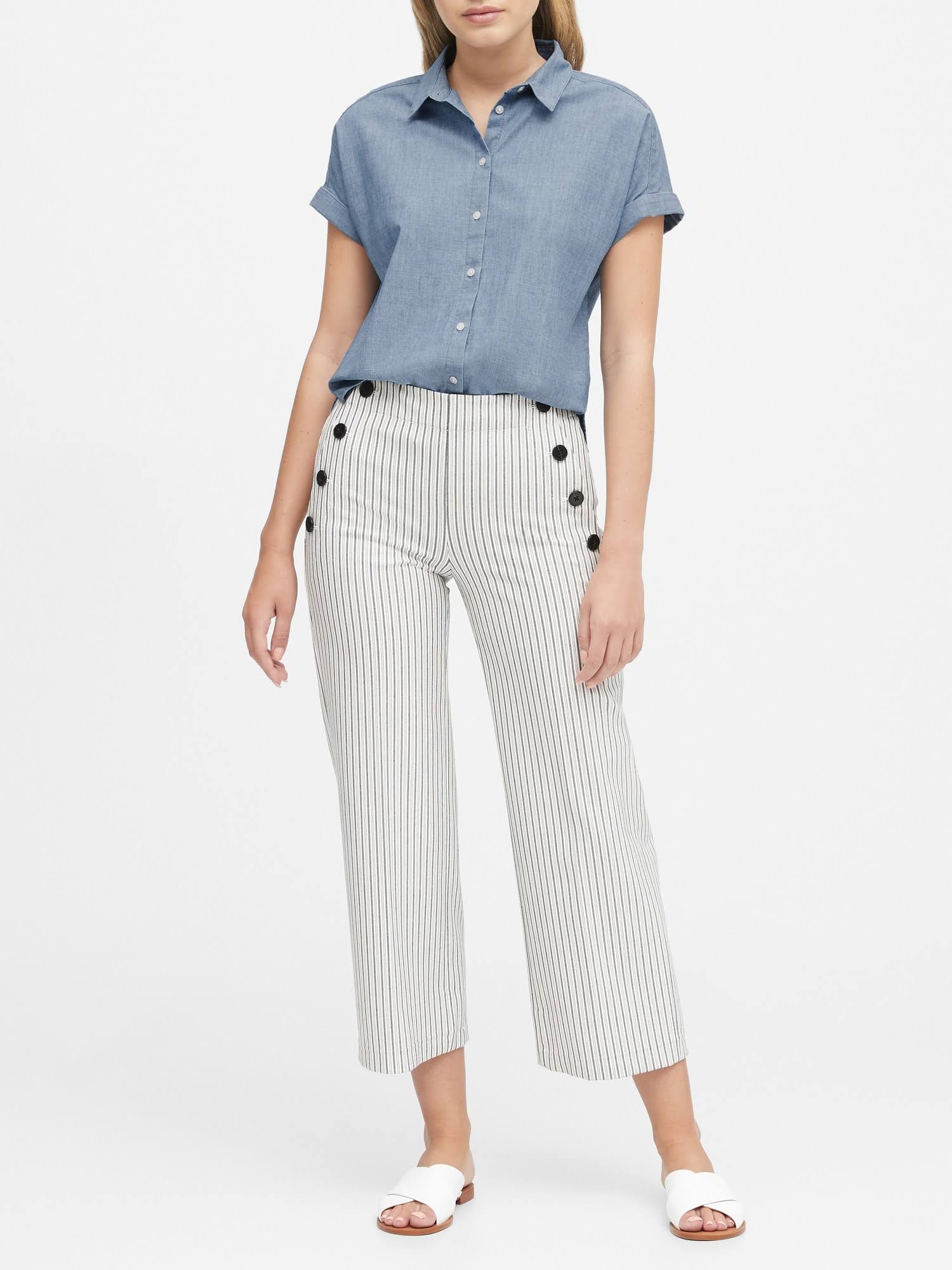 Banana Republic Women's Chambray Roll-Cuff Shirt Cerulean Blue Size L