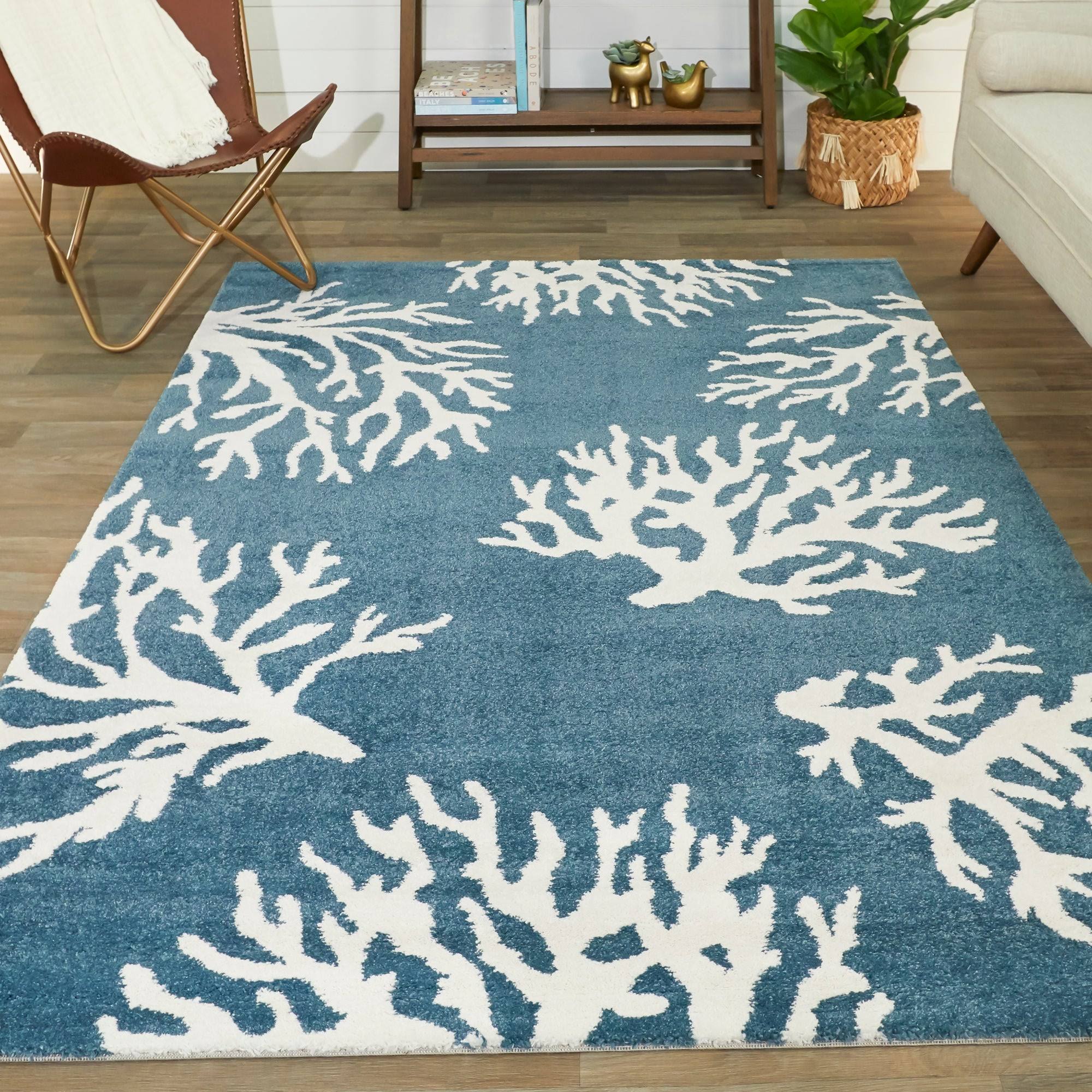 BALTA Caistor White 5 ft. x 7 ft. Coastal Coral Print Area Rug