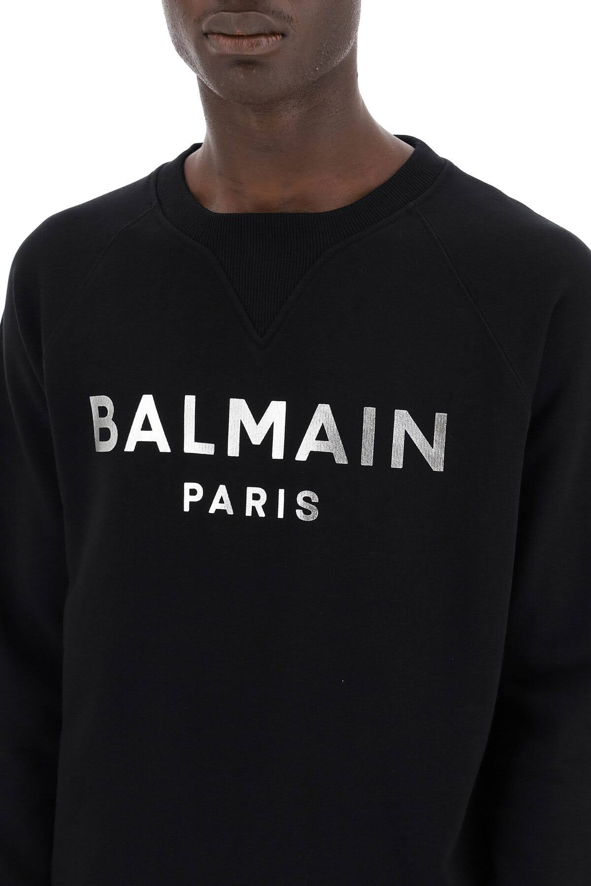 Balmain Cotton Sweatshirt with Laminated Logo