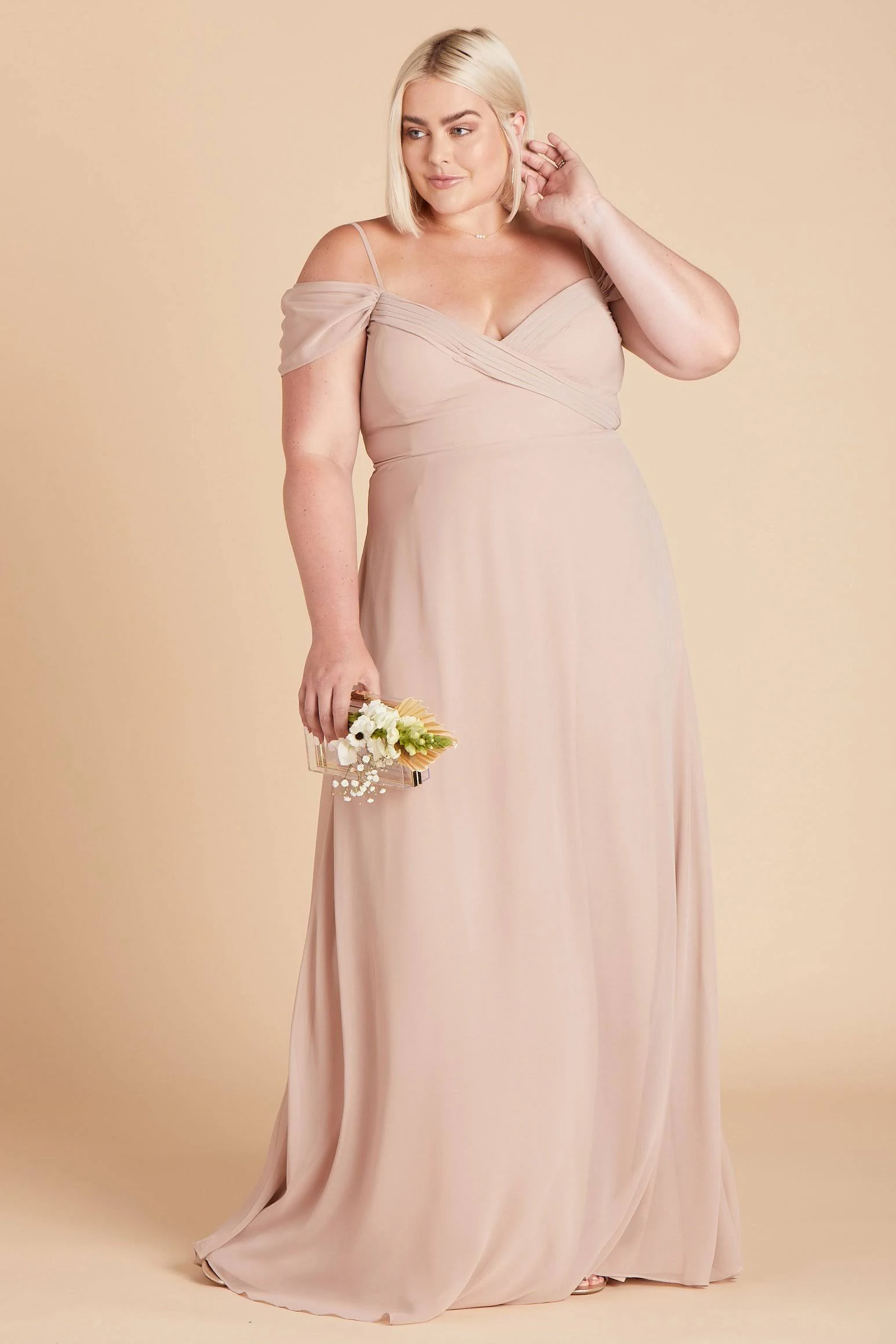 Birdy Grey Spence Plus Size Convertible Chiffon Bridesmaid Dress in Taupe 2x / Taupe