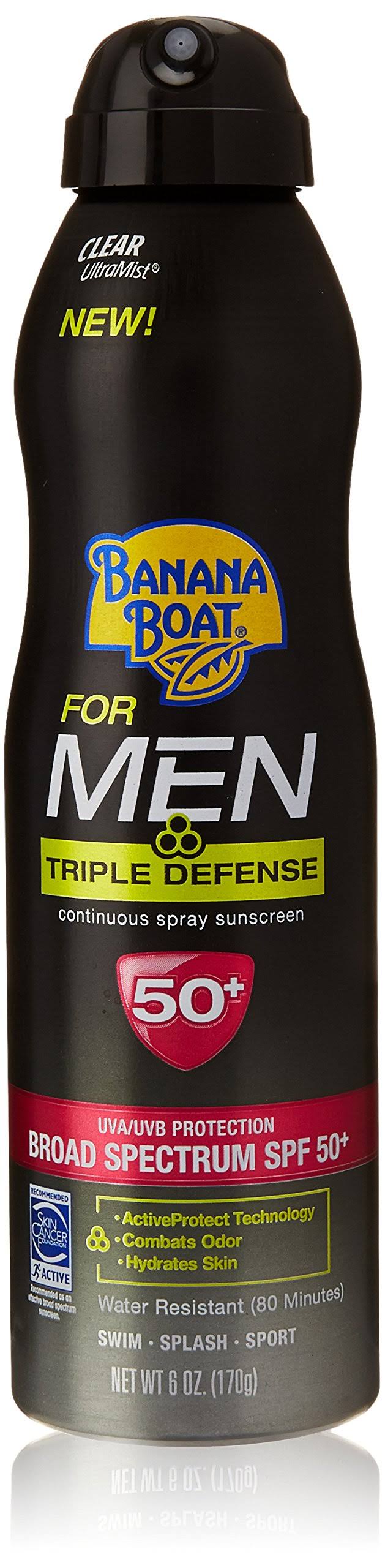 Banana Boat For Men Sunscreen, Triple Defense, Broad Spectrum SPF 50+, Continuous Spray - 6 oz