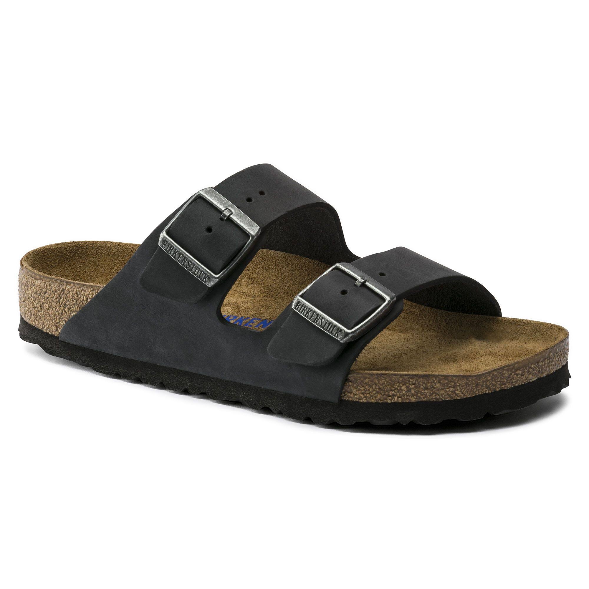 Birkenstock Arizona Oiled Leather Soft Footbed Sandals - Black