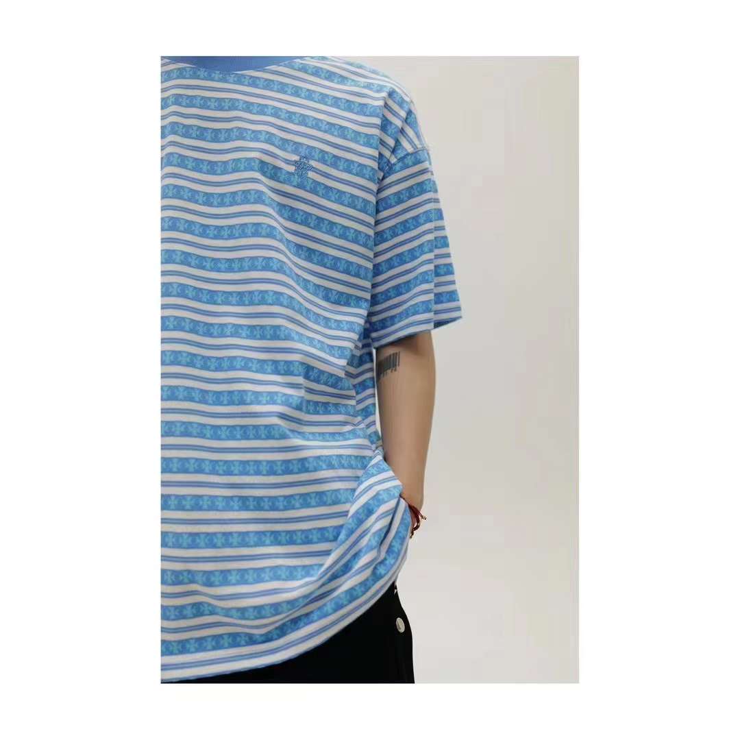 Chrome Hearts Knit Gingham Embroidered T-Shirt Blue 5.16
