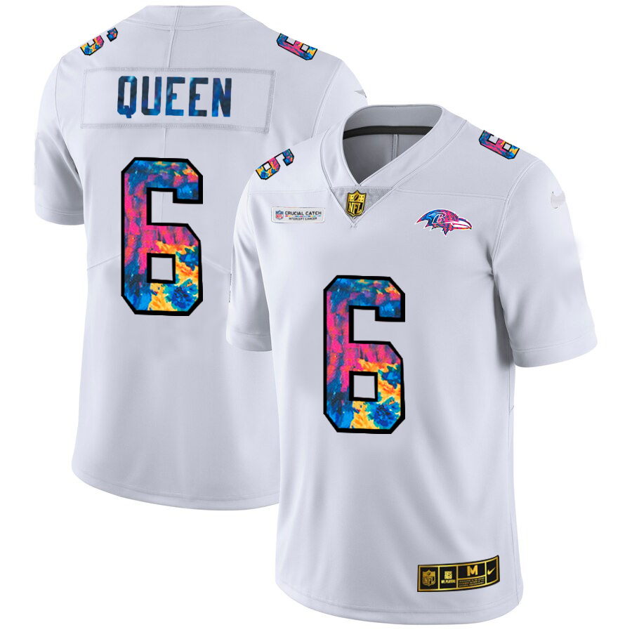Baltimore Ravens #6 Patrick Queen Men's White Multi-Color 2020 Crucial Catch Limited Jersey